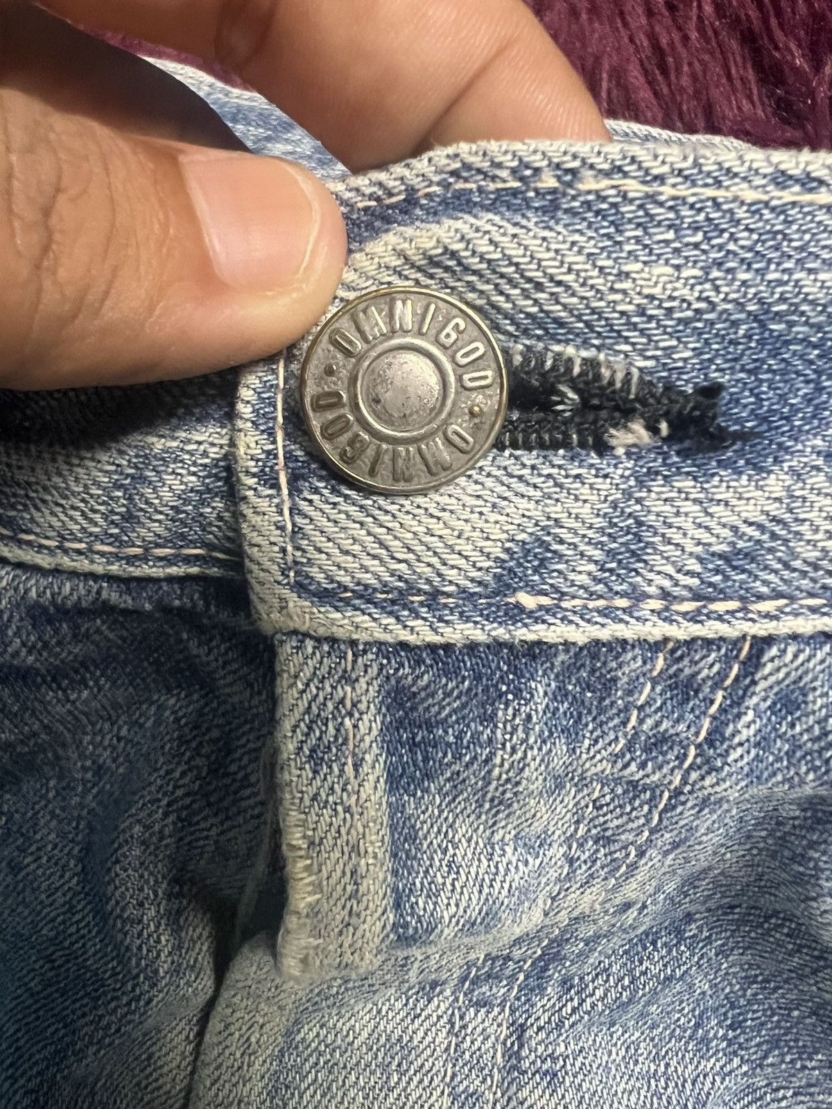 OMNIGOD VTG OMNIGOD Japan Distressed Thrashed Selvage Denim Jean(47) Size US 33 - 7 Thumbnail