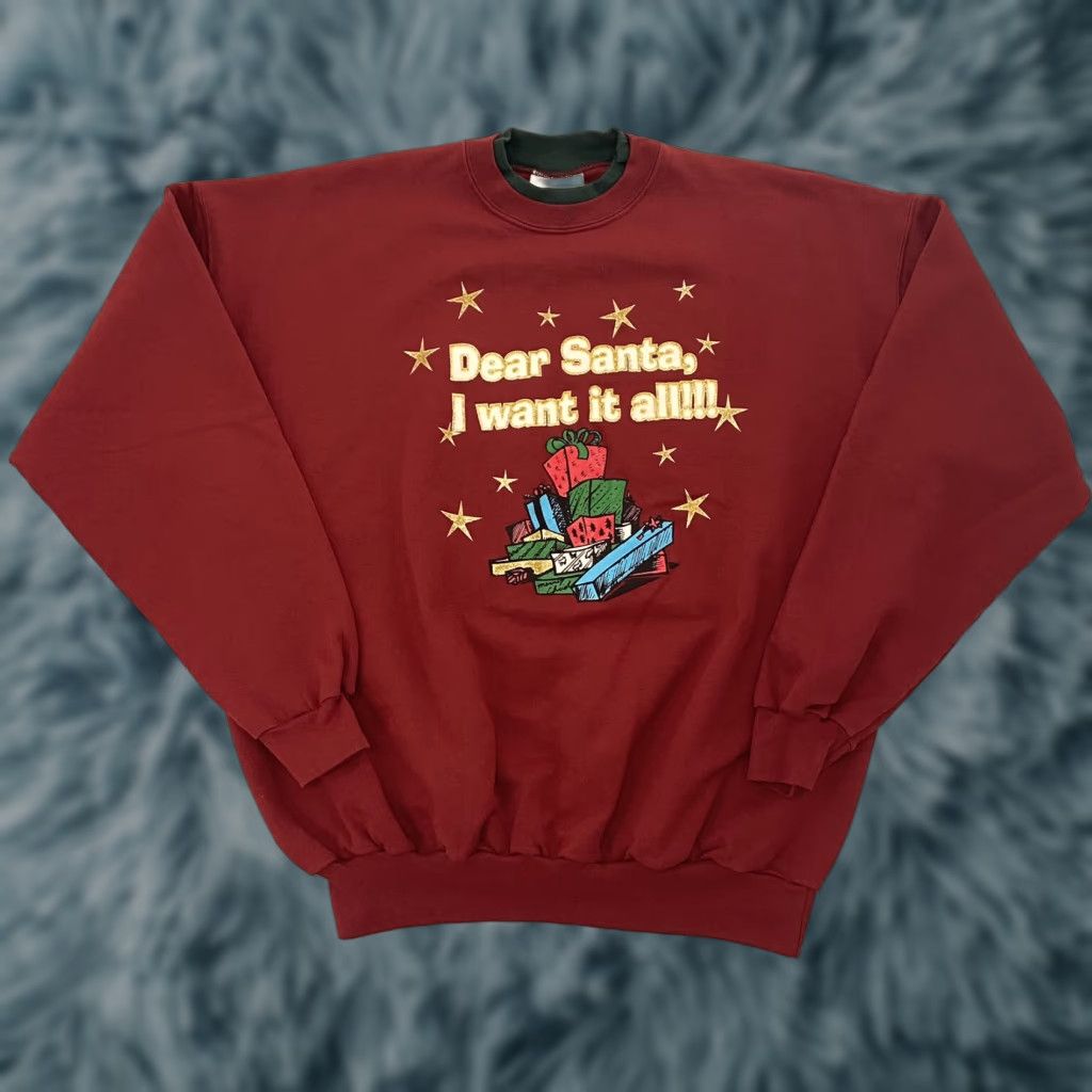 Vintage VINTAGE Energy Christmas Sweater Womens Size 1X Burgundy Crew Neck Pullover Santa Claus Graphic Print All Seasons Stars Gifts Fall Winter 1X Womens Size XL / US 12-14 / IT 48-50 - 1 Thumbnail