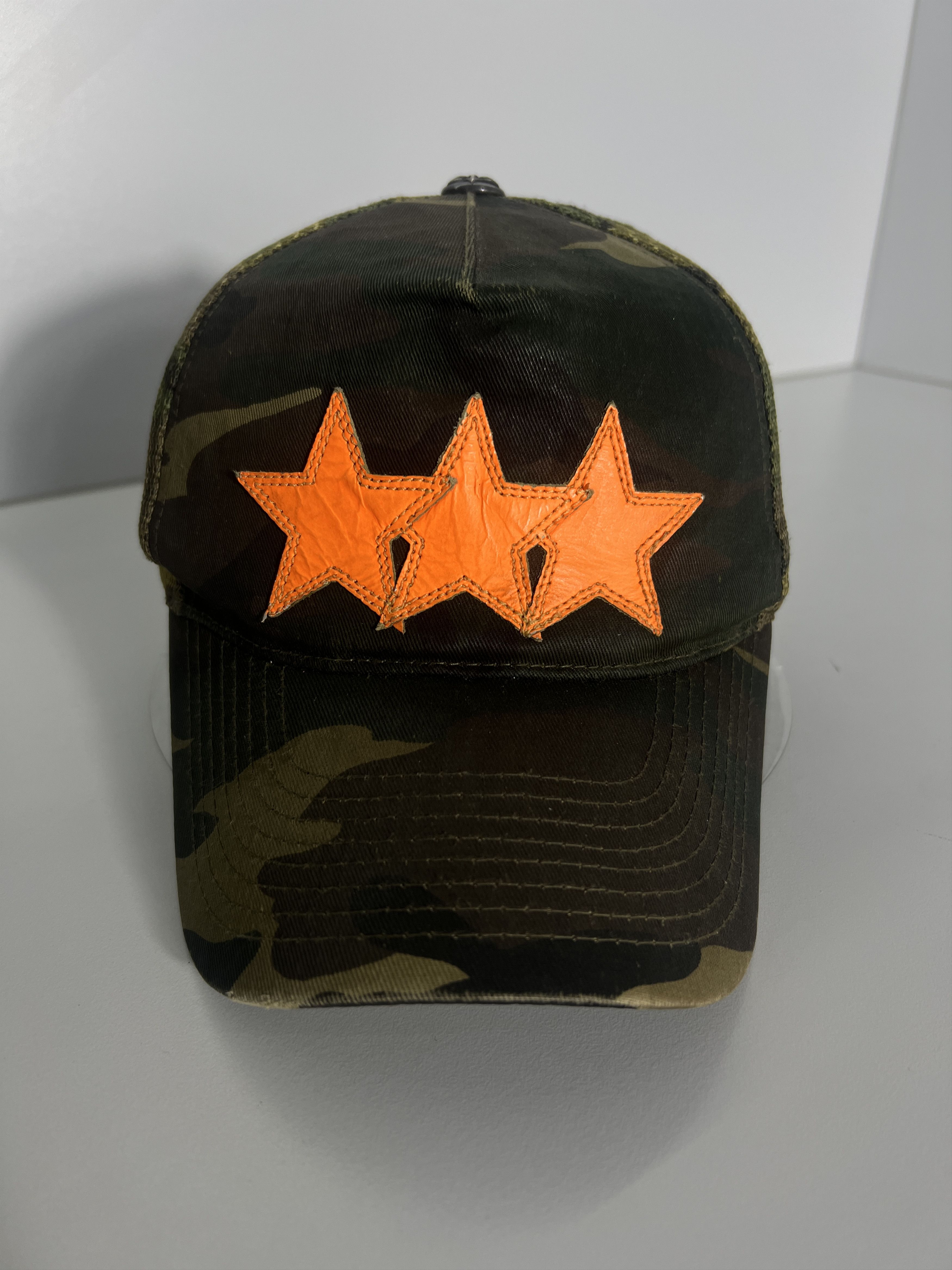 Chrome Hearts 3 Star Leather Patch Camo Trucker Hat USA