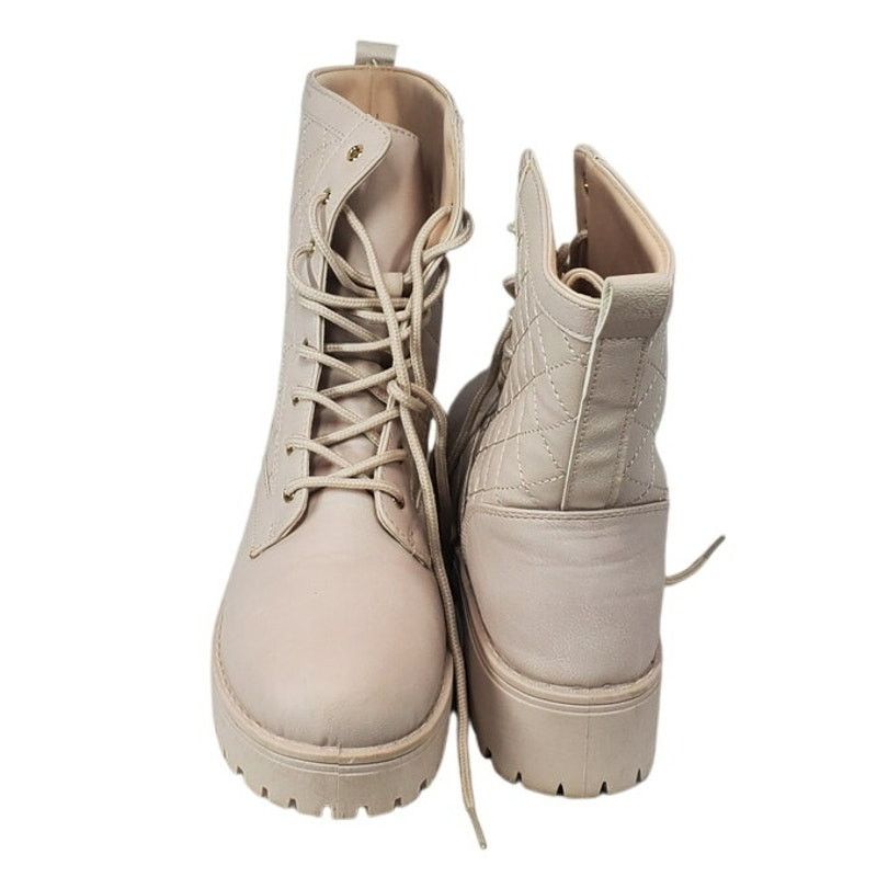 Other Fashion Nova Blush Pink Quilted Combat Boots Chunky Heel 8 Size US 8 / IT 38 - 2 Thumbnail