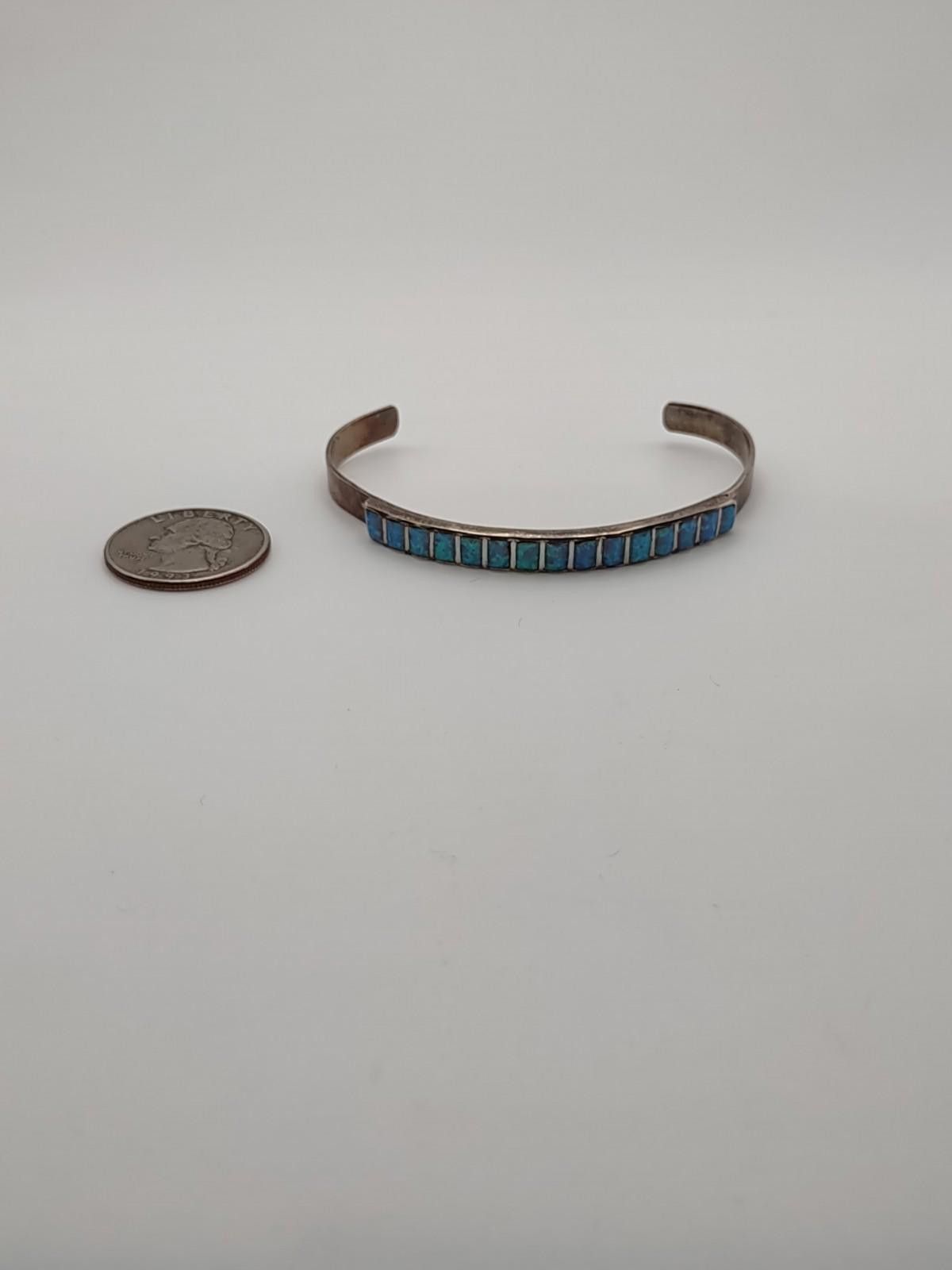 The Unbranded Brand Sterling Silver Turquoise Inlay Cuff Bracelet Southwest Size ONE SIZE - 4 Thumbnail