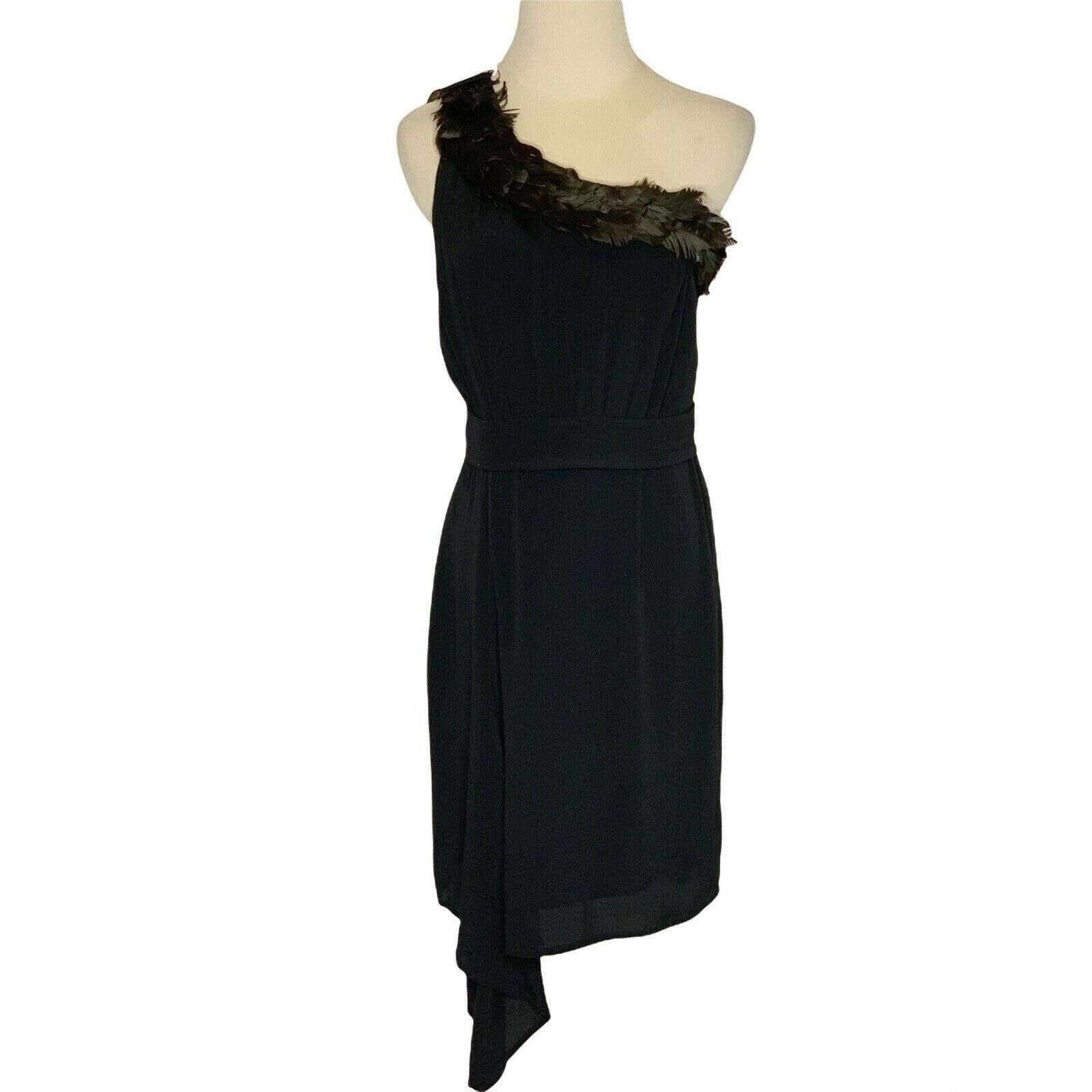 Black Halo Black Halo Feather One Shoulder Party Cocktail Dress Size 4 Size S / US 4 / IT 40 - 10 Thumbnail