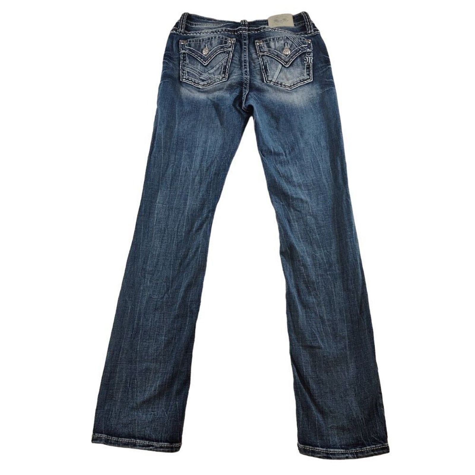 Miss Me Miss Me Straight Womens Jeans 29 Selvedge Bling Distressed Size 29" - 4 Thumbnail