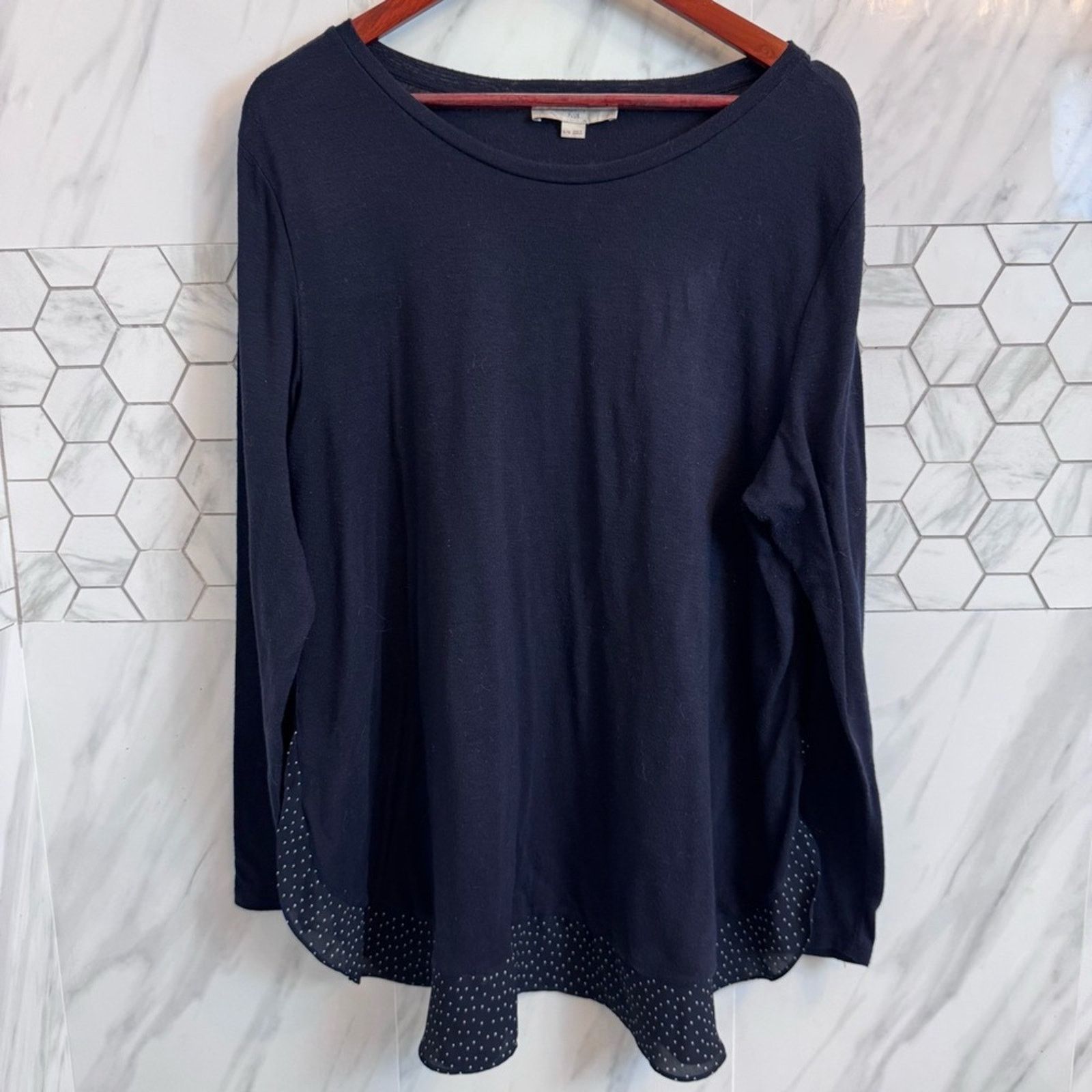 Loft Loft Navy White Polka Dot Mixed Media Sweater Top 16/18 Size XXL / US 16-18 / IT 52-54 - 9 Thumbnail