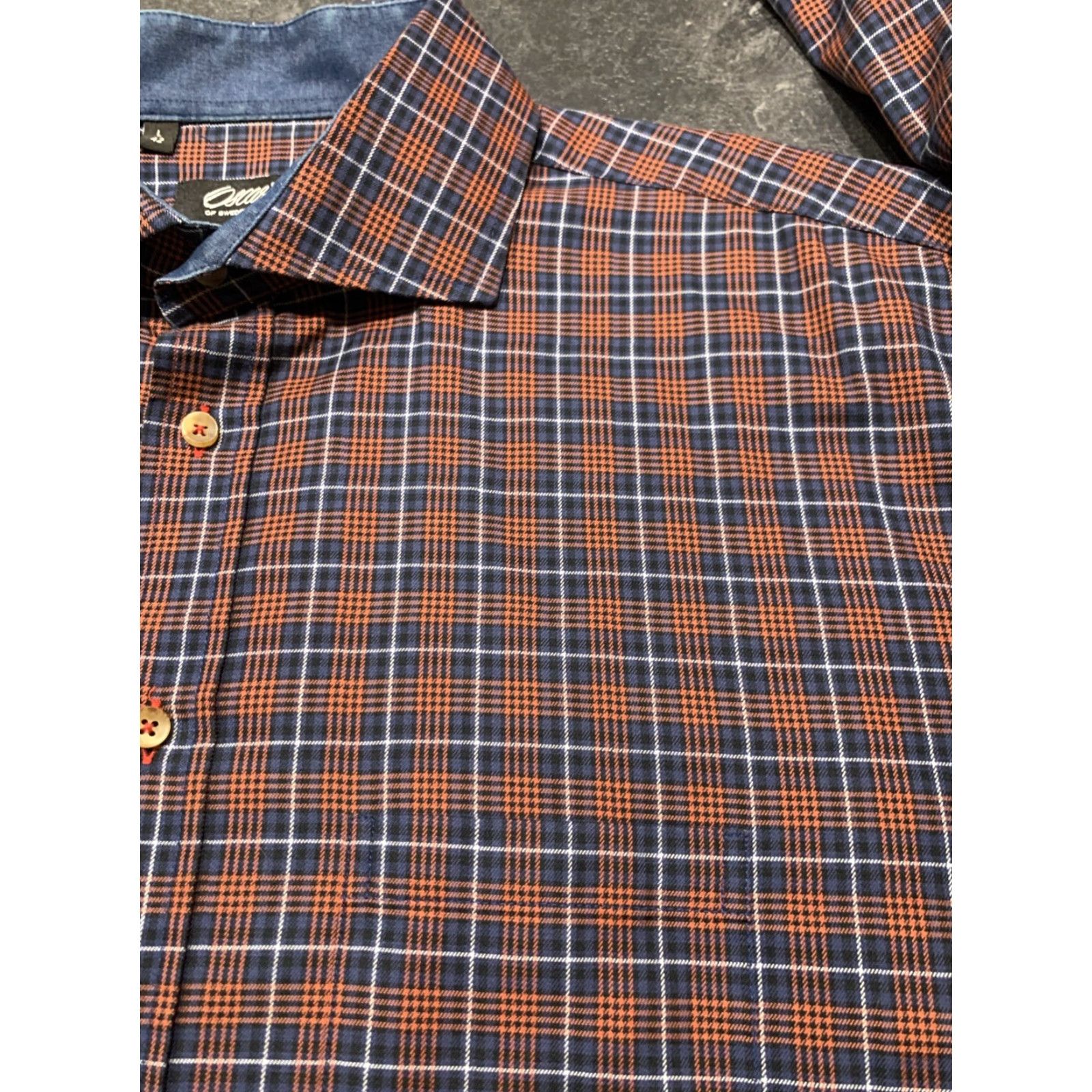 Vintage Oscar of Sweden Mens Dress Shirt Large Blue Red Plaid Casual Woven Cotton Button Collar Formal Wedding Size US L / EU 52-54 / 3 - 3 Thumbnail
