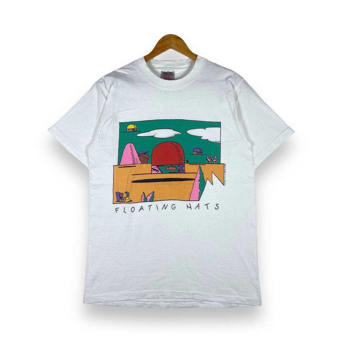 Vintage Vintage 1990 FLOATING HATS Artist Print John Lara Art Tee Size US L / EU 52-54 / 3 - 1 Thumbnail