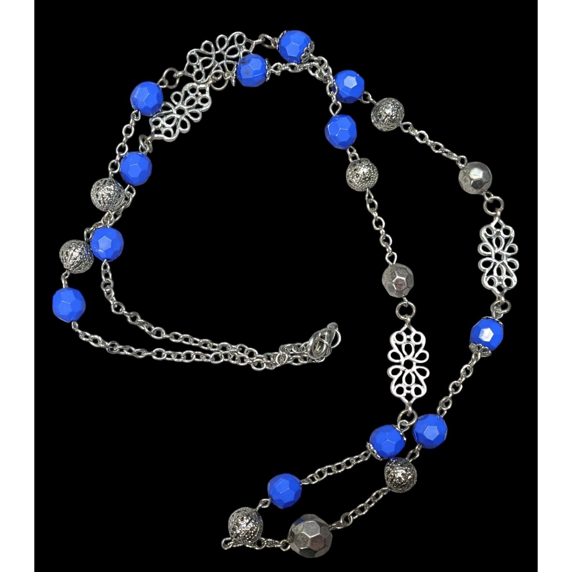 Other Floral Blue And Silver Tone Beaded Necklace Size ONE SIZE - 1 Thumbnail