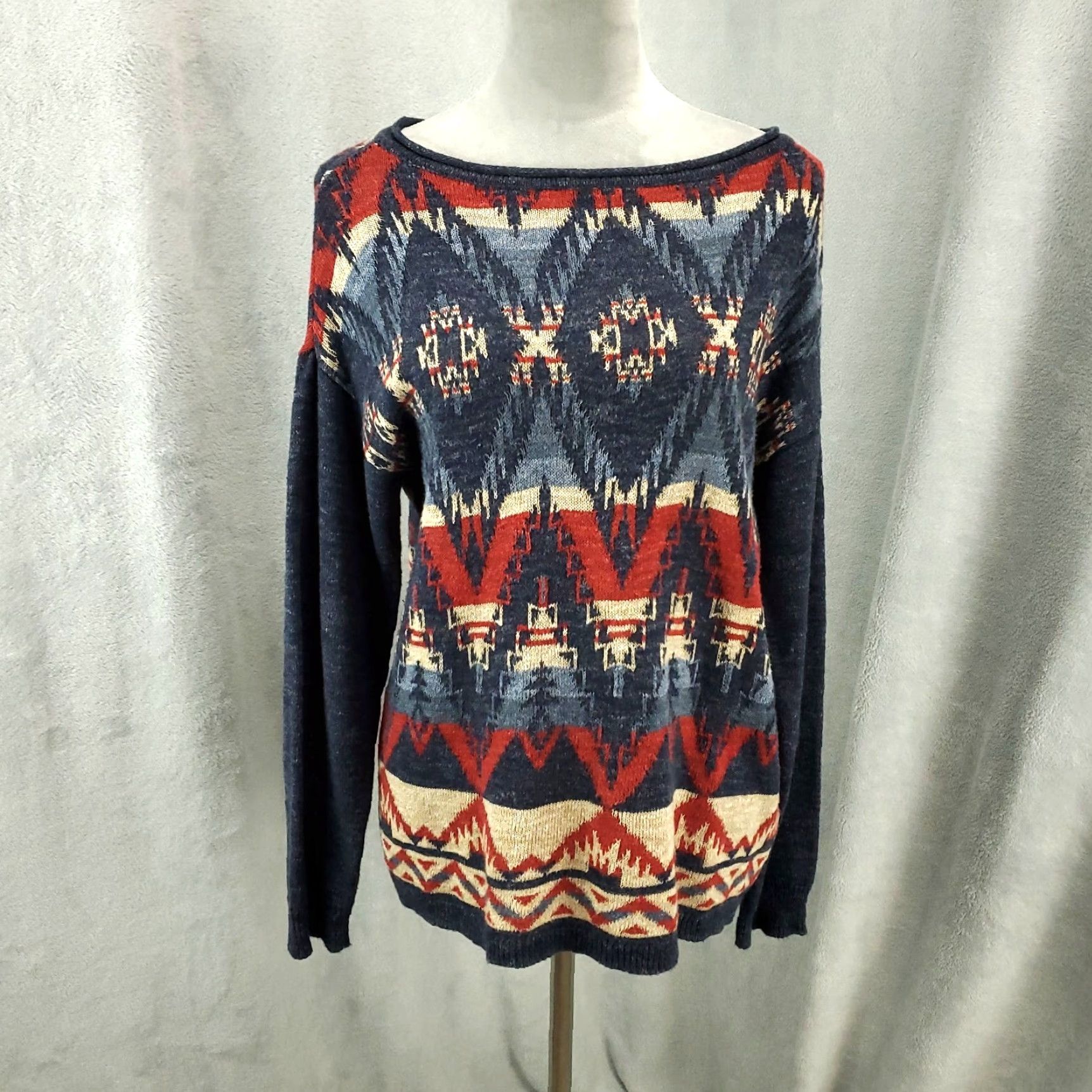 Chaps Chaps Sweater Geometric Pullover Womens Petite Large Multicolor Aztec Western Knit Boat Neck Long Sleeve Casual Travel Pullover Women PL Boys? Size L / US 10 / IT 46 - 2 Thumbnail
