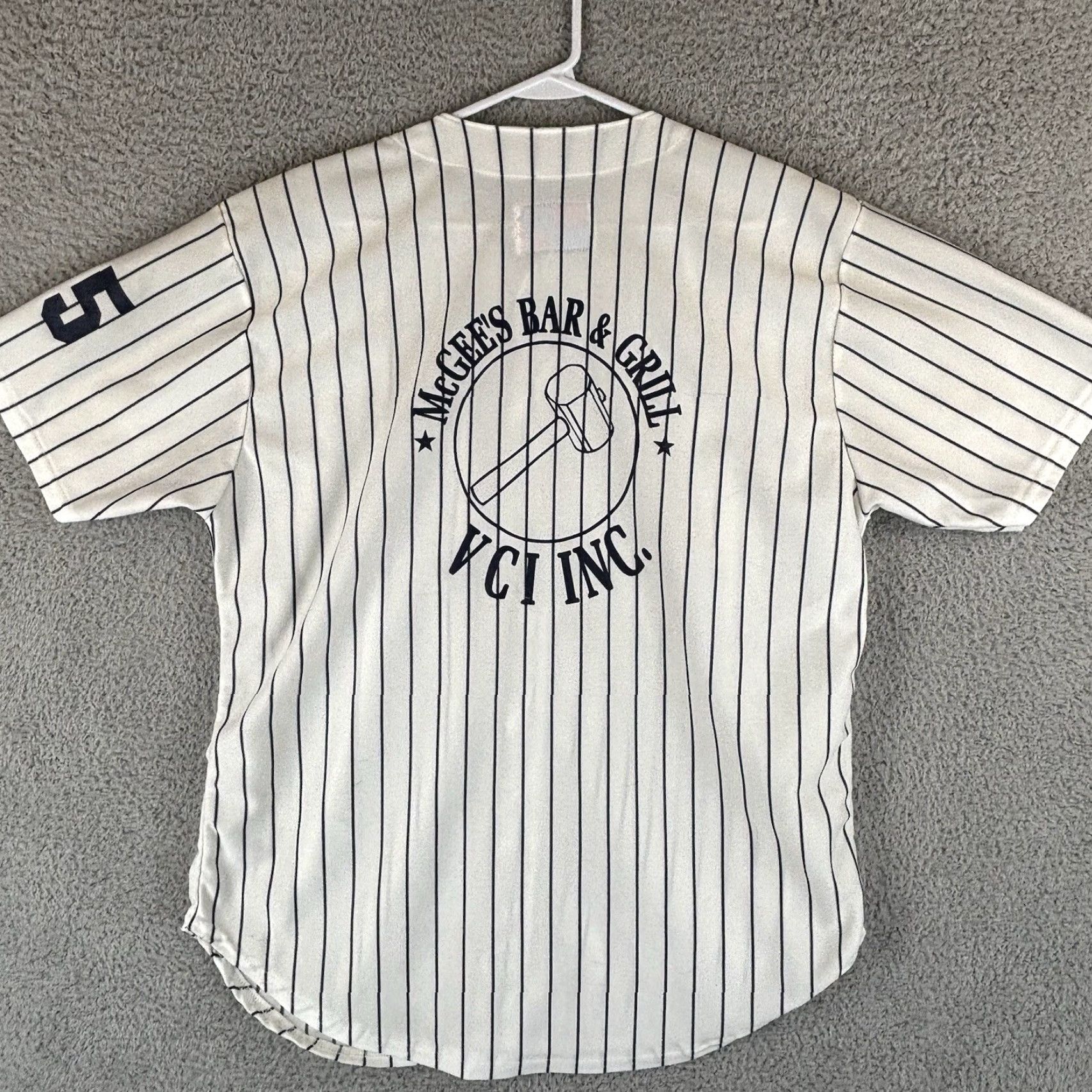 Vintage VINTAGE Dean Lee Jersey Baseball Mens XL White Navy Pinstripe 80s Local League USA Button-Down Short Sleeve Jersey Mens 80s Baseball{%Raw%} Size US XL / EU 56 / 4 - 4 Thumbnail