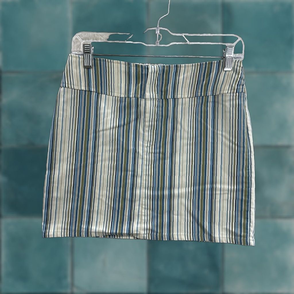 Vintage VINTAGE 90s Y2K Striped Mini Skirt Blue M Women's 6/8 27/28 Grunge Corpcore Size 32" / US 10 / IT 46 - 1 Thumbnail