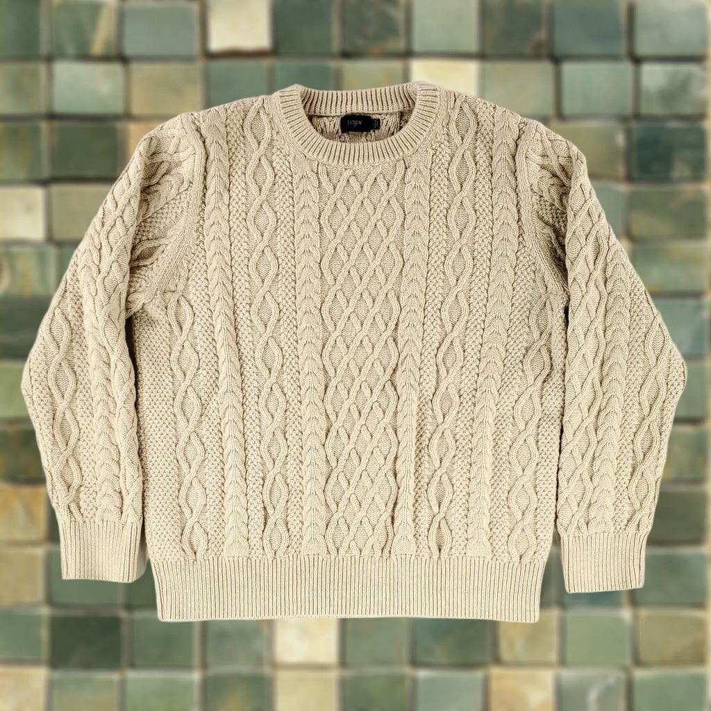 J.Crew J.CREW Sweater Cable Knit Cotton White Long Sleeve Mens L Pullover Shirt Size US L / EU 52-54 / 3 - 1 Thumbnail