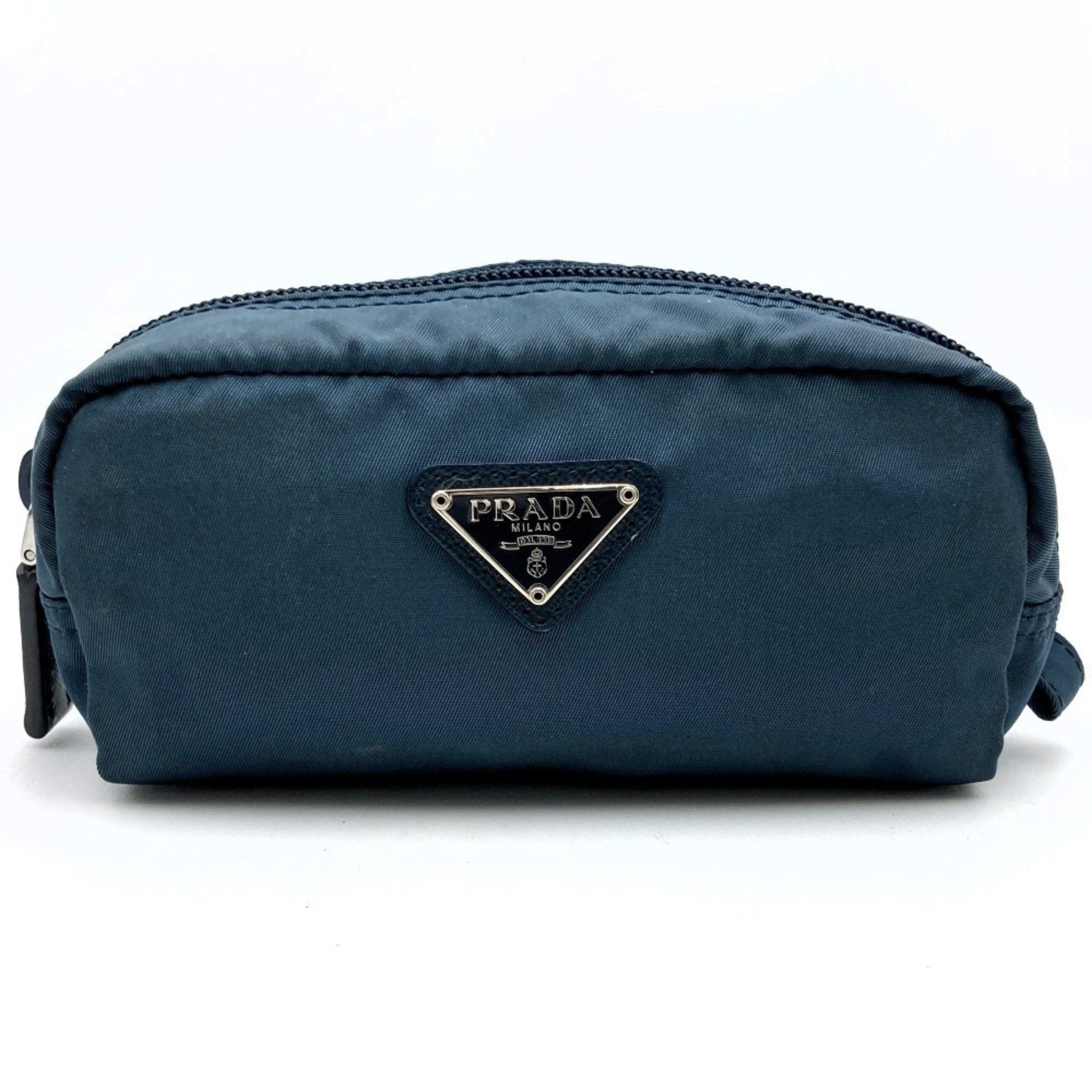image of Prada Vanity Pouch Blue Nylon Women's Triangle