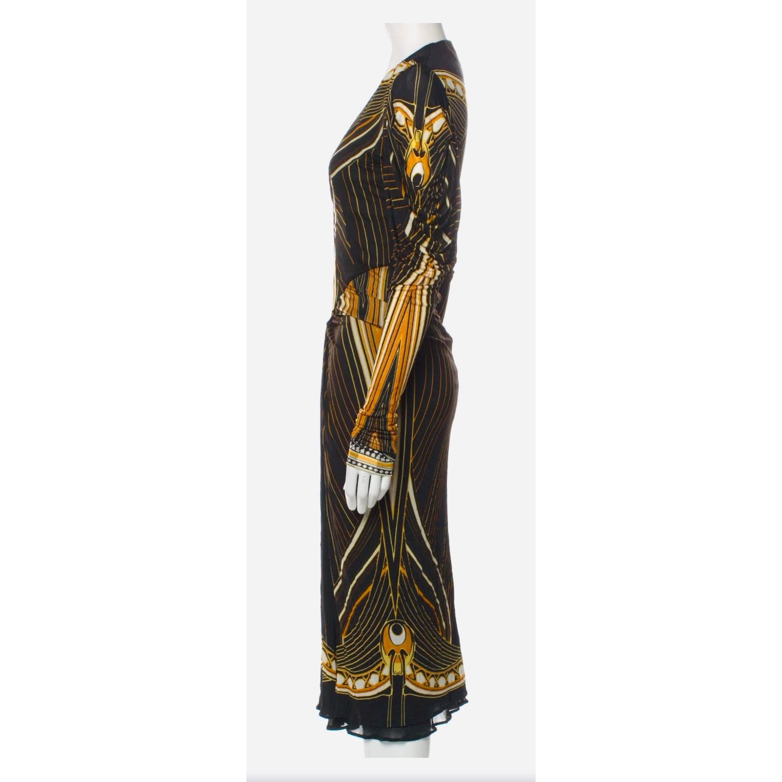 Roberto Cavalli Roberto Cavalli 2007 black gold printed Egyptian dress Sz 40 Size S / US 4 / IT 40 - 3 Thumbnail
