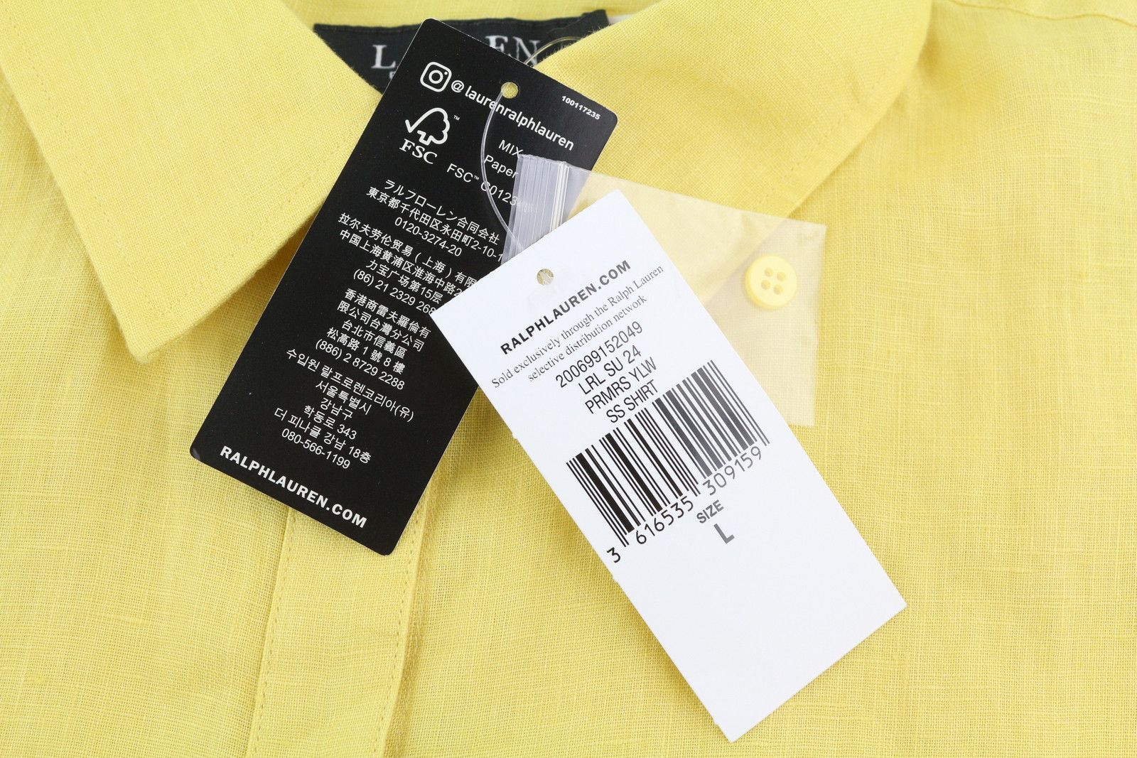 Lauren Ralph Lauren L Yellow Linen Buttoned Spread Shirt 84693 Size L / US 10 / IT 46 - 10 Thumbnail