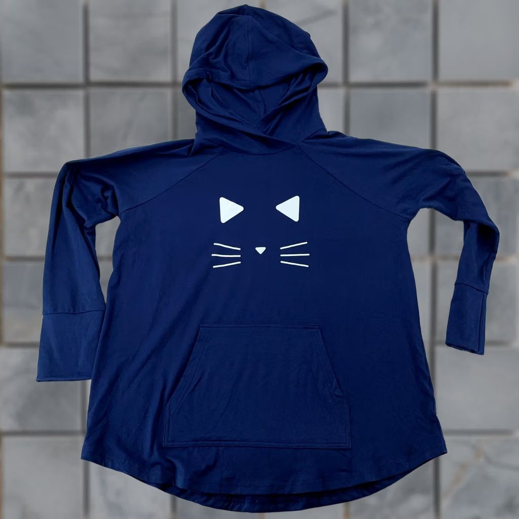 Vintage LuLaRoe Hoodie Womens XL Navy Blue Cat Face Graphic Kangaroo Pocket Raglan Top Size XL / US 12-14 / IT 48-50 - 1 Thumbnail