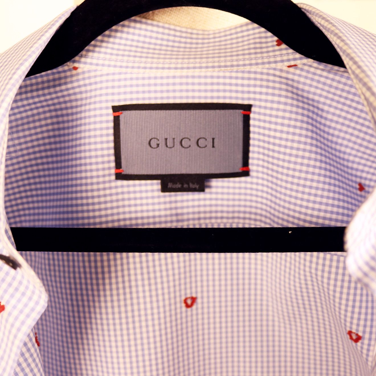 Gucci Gucci Blue Gingham Cotton Shirt with Red Heart Embroidery Size US M / EU 48-50 / 2 - 5 Thumbnail