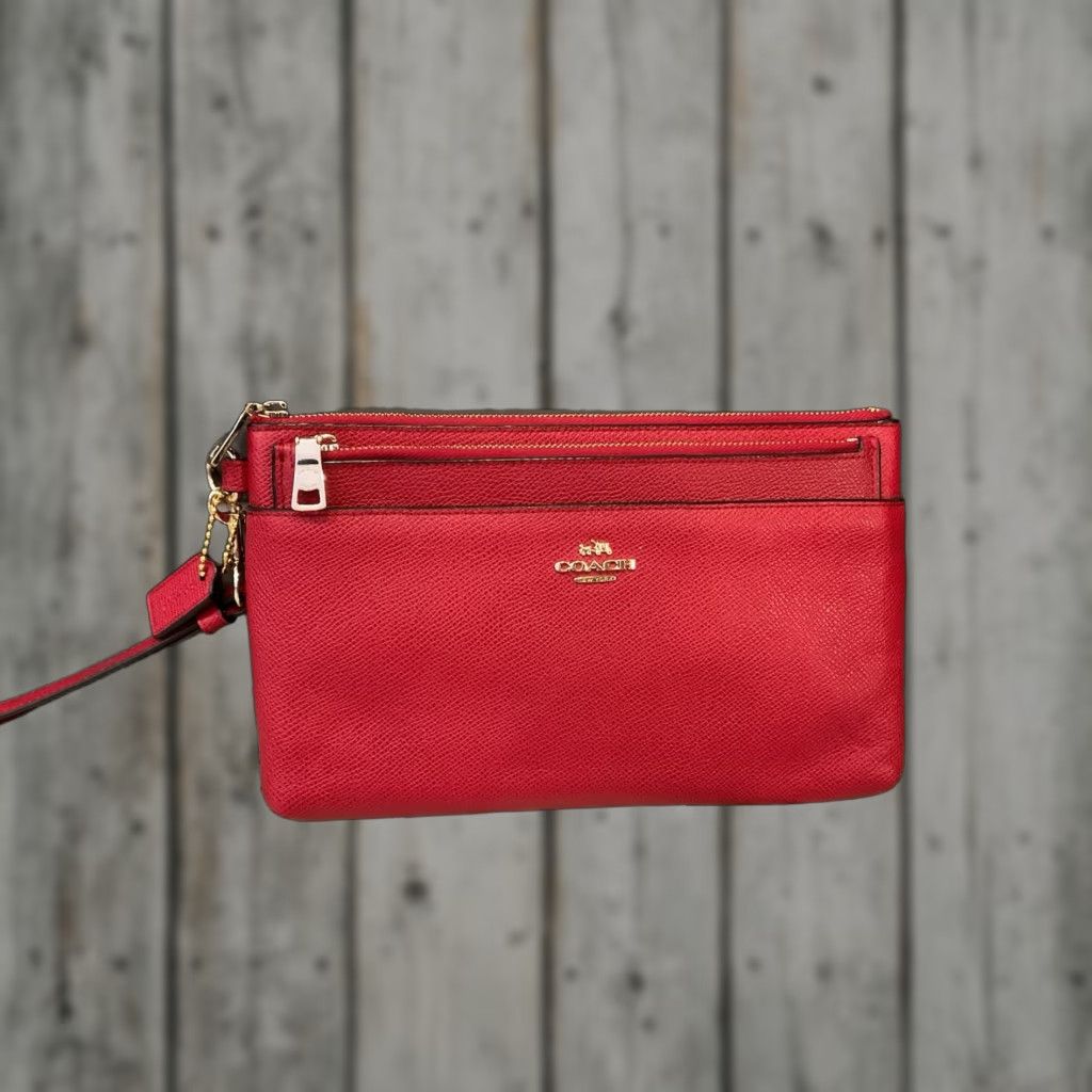 VINTAGE LN Coach Cherry Red Wristlet Pouch Bag Set Of 2 Wallet Clutch