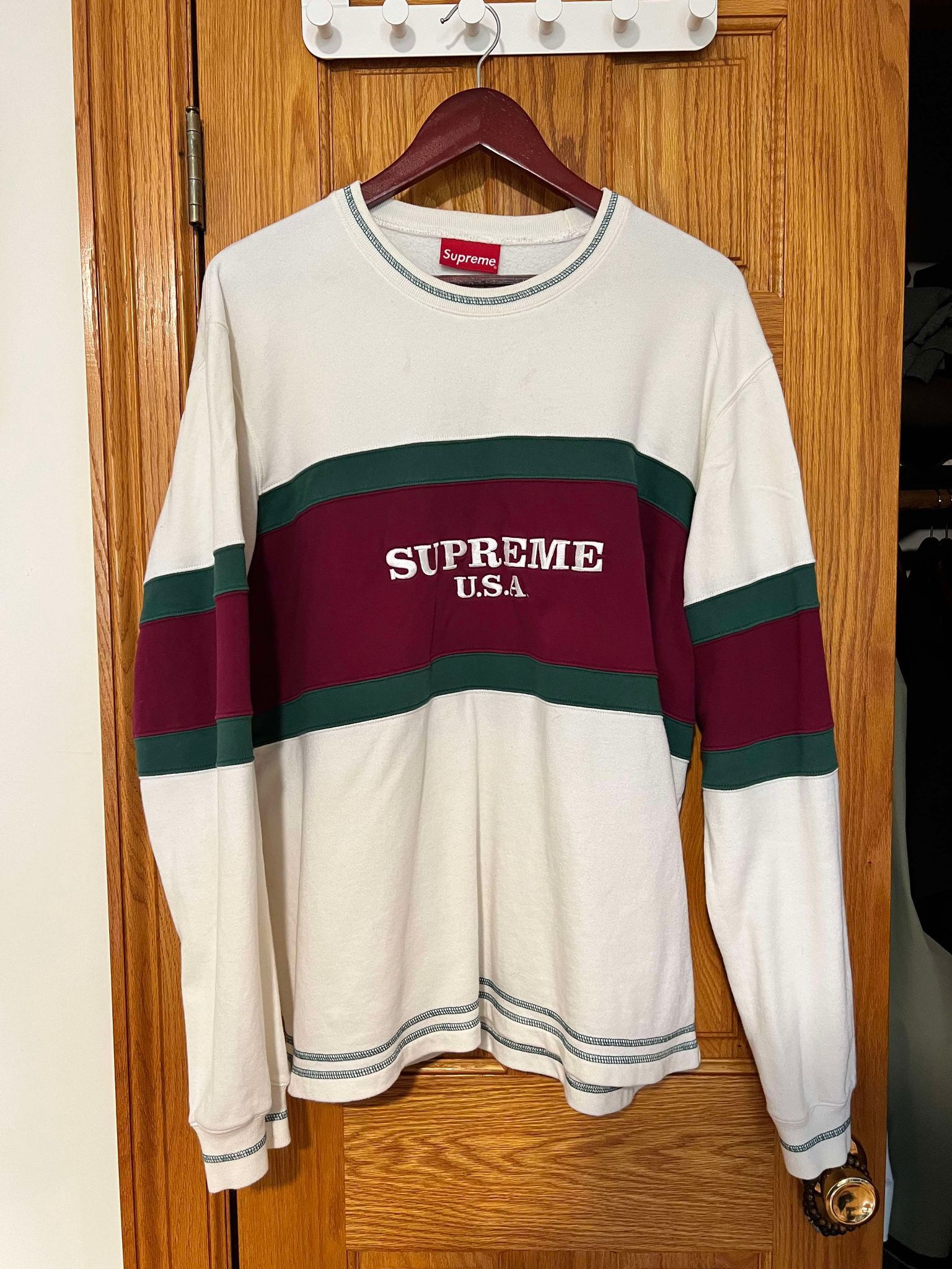 Supreme Supreme Center Stripe Crewneck | Grailed