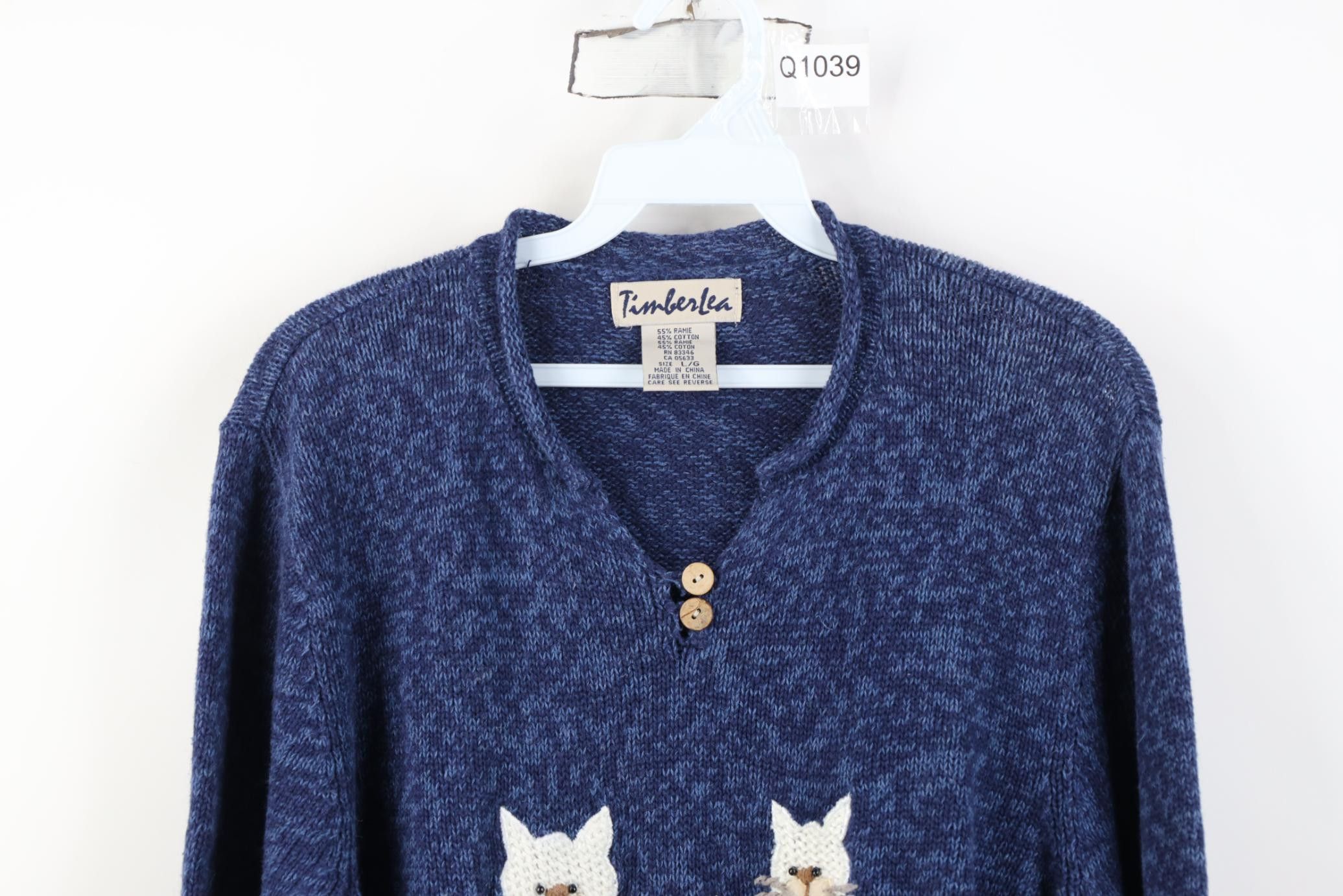 Vintage Vintage 90s Streetwear Art Cat Kitten Marled Knit Sweater Size L / US 10 / IT 46 - 2 Thumbnail