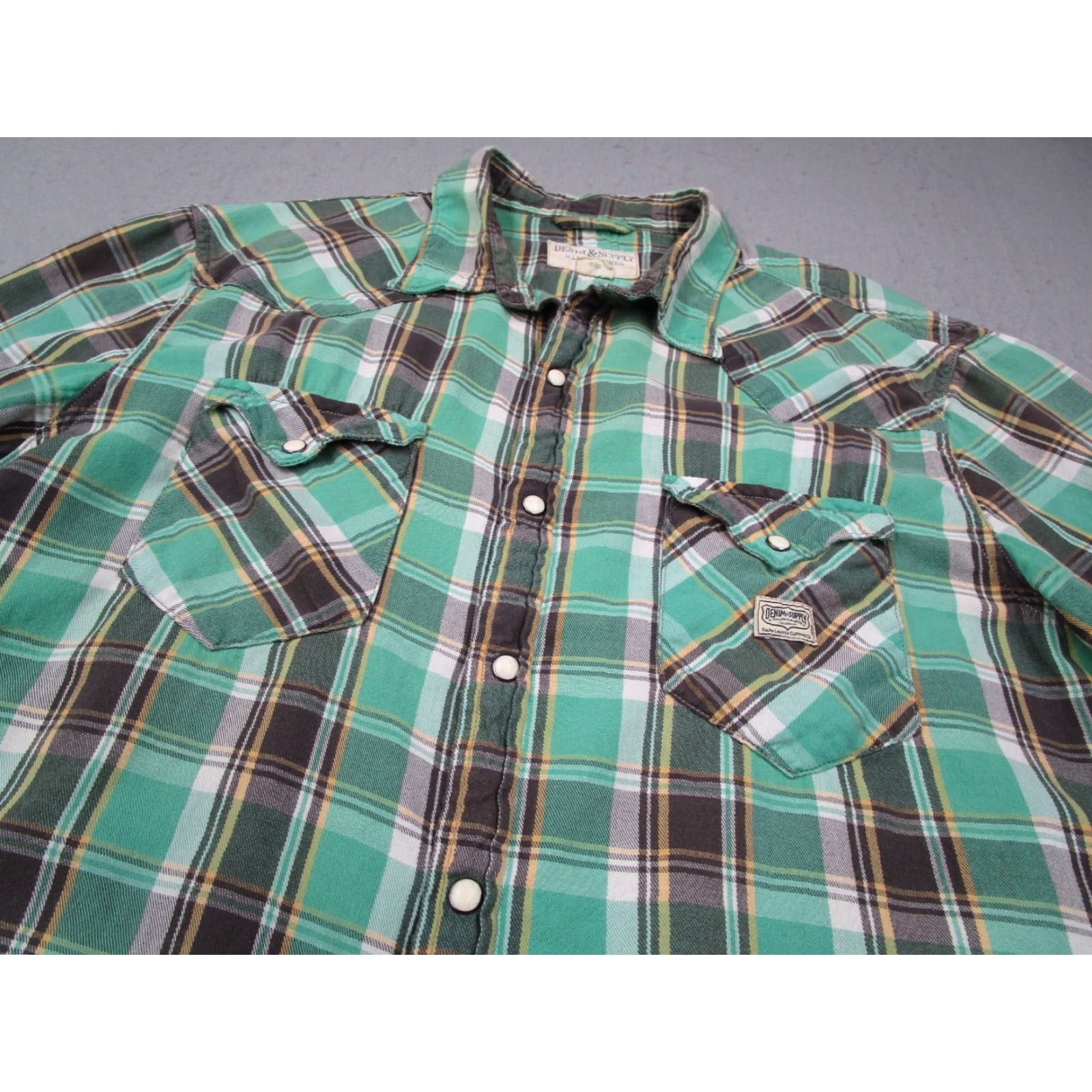 Ralph Lauren VINTAGE Ralph Lauren Denim & Supply Shirt Mens XL Green Check Short Sleeve Casual Heritage Western Size US XL / EU 56 / 4 - 2 Thumbnail