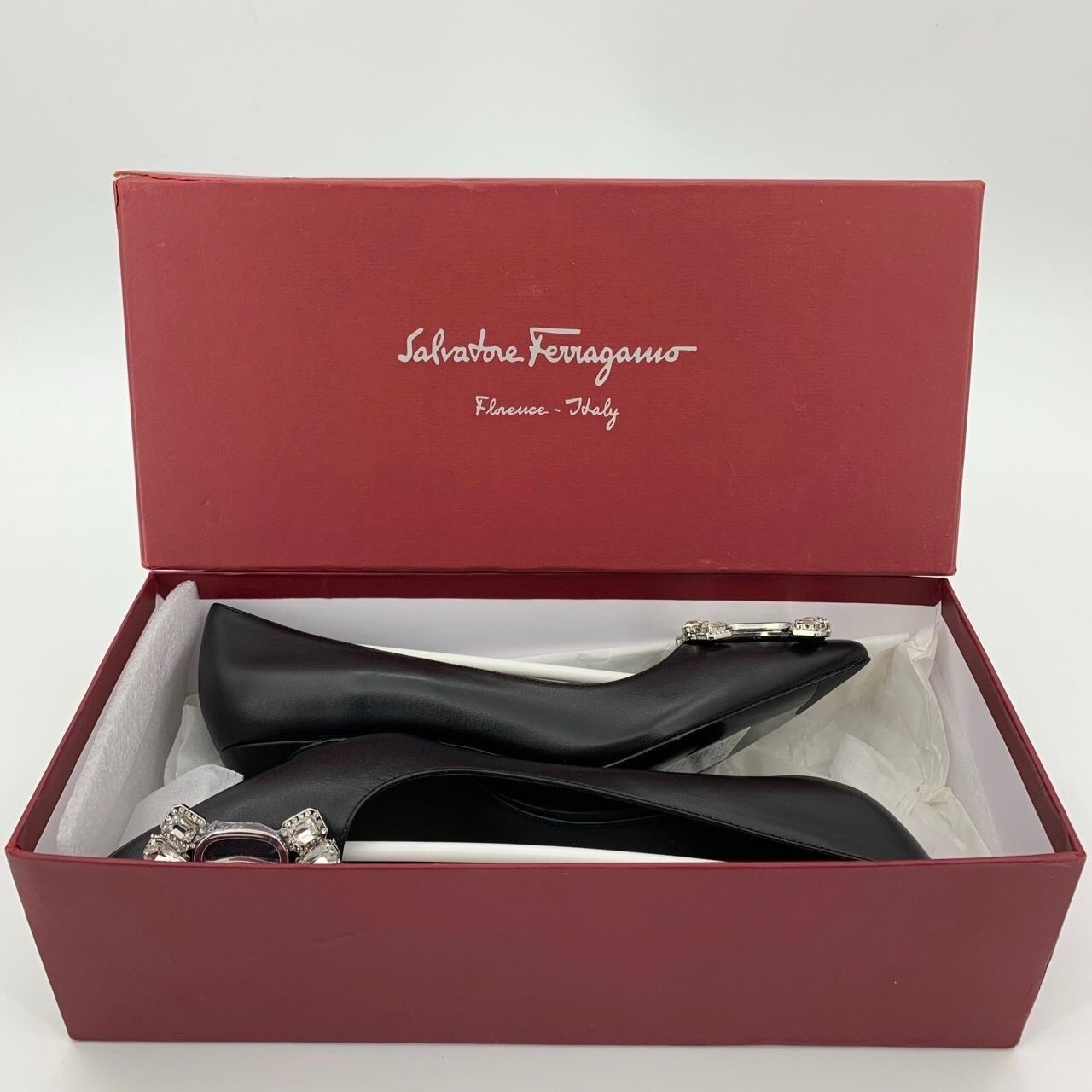 Salvatore Ferragamo Salvatore Ferragamo Black Leather Heels With Crystal Buckle Size US 7 / IT 37 - 2 Thumbnail