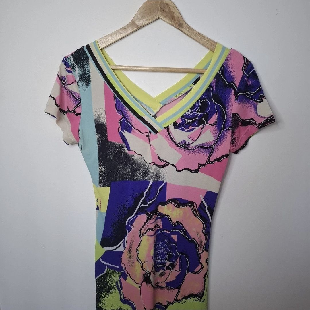 Roberto Cavalli ROBERTO CAVALLI Abstract Printed Jersey Mini Dress Size XL / US 12-14 / IT 48-50 - 2 Thumbnail