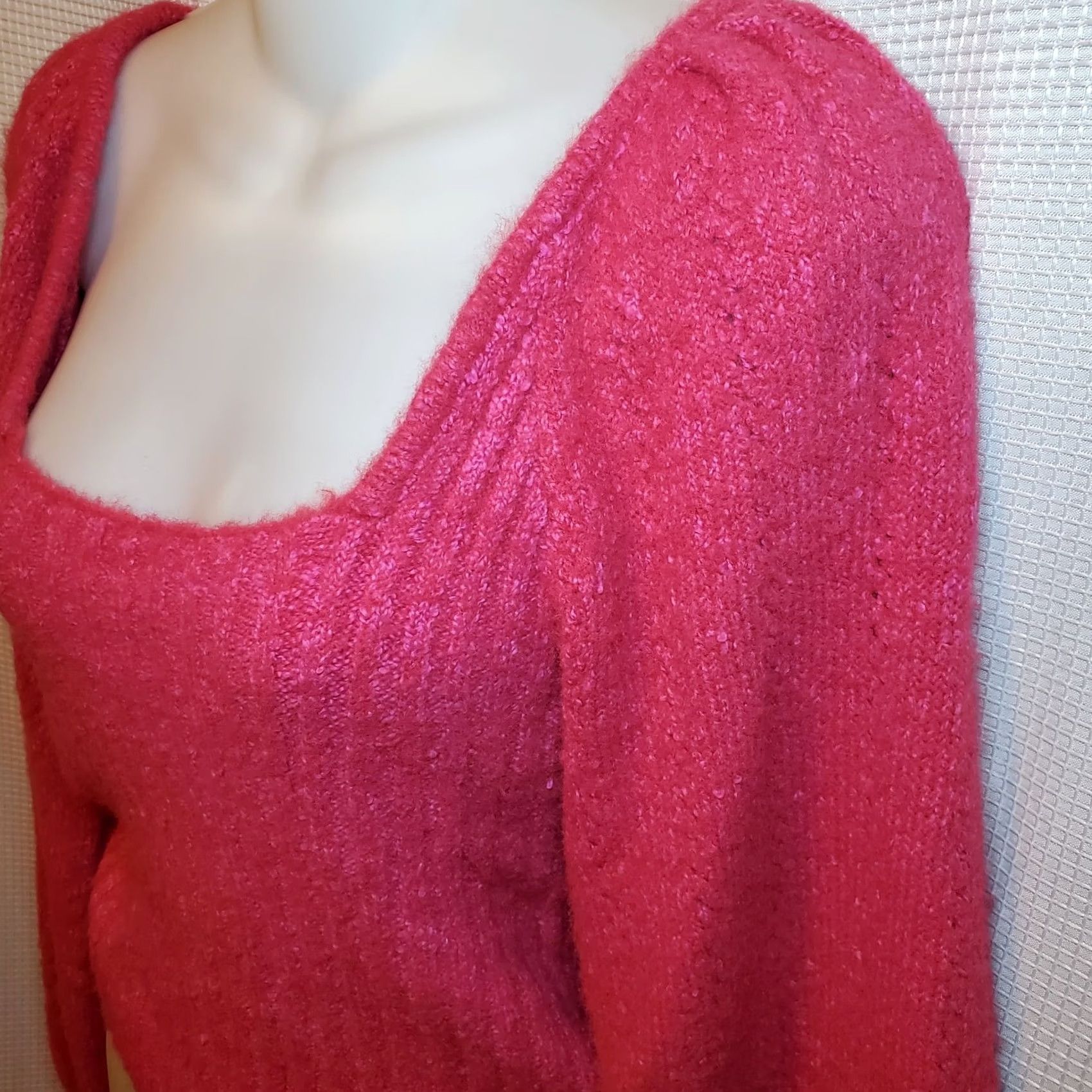 Free People Free People Katie Mix Stitch Scoop Square Neck Sweater Pink Sz M Balloon Sleeve Size M / US 6-8 / IT 42-44 - 3 Thumbnail