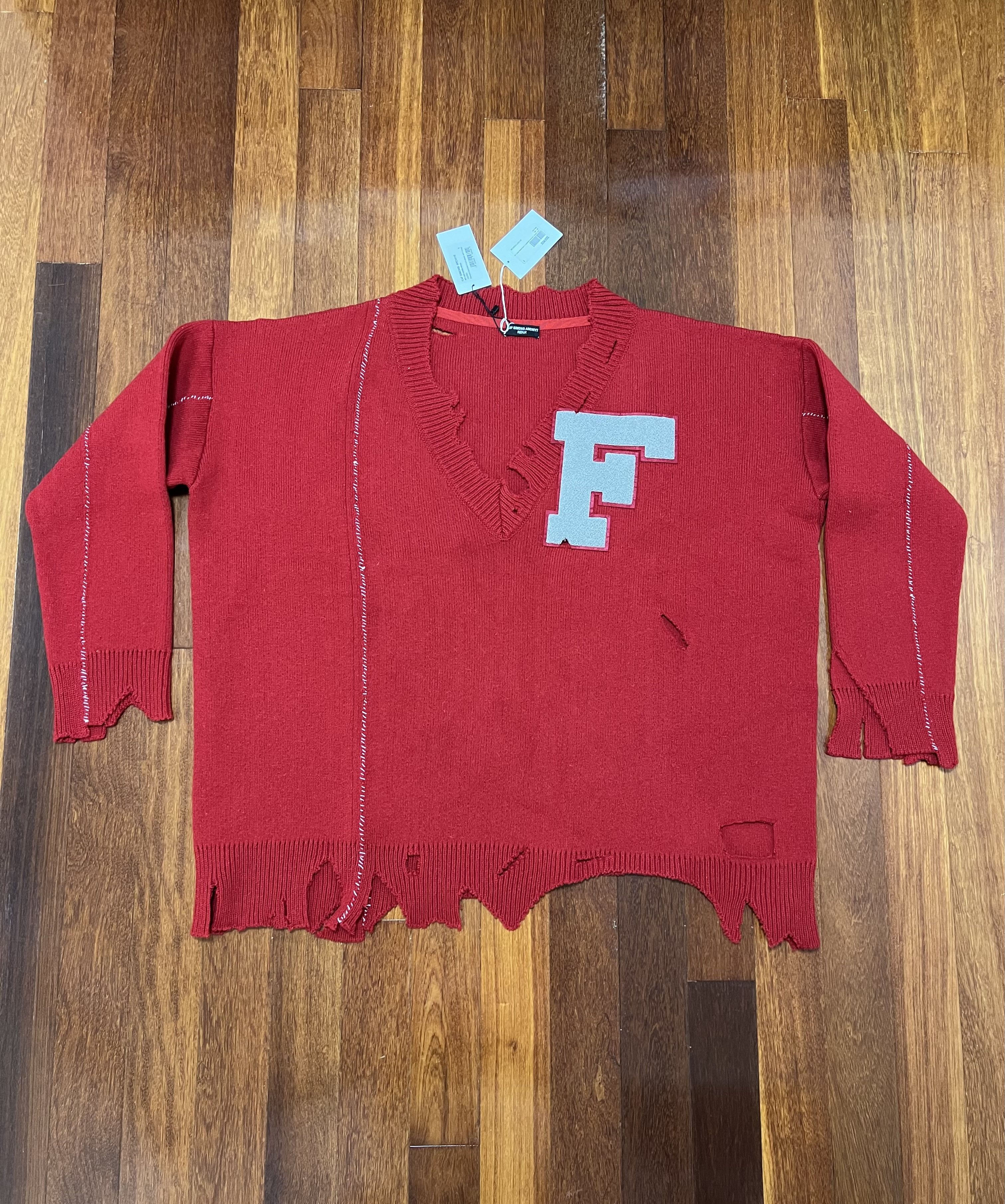 💚 Raf Simons Redux Oversized Destroyed V-Neck Sweater NEW