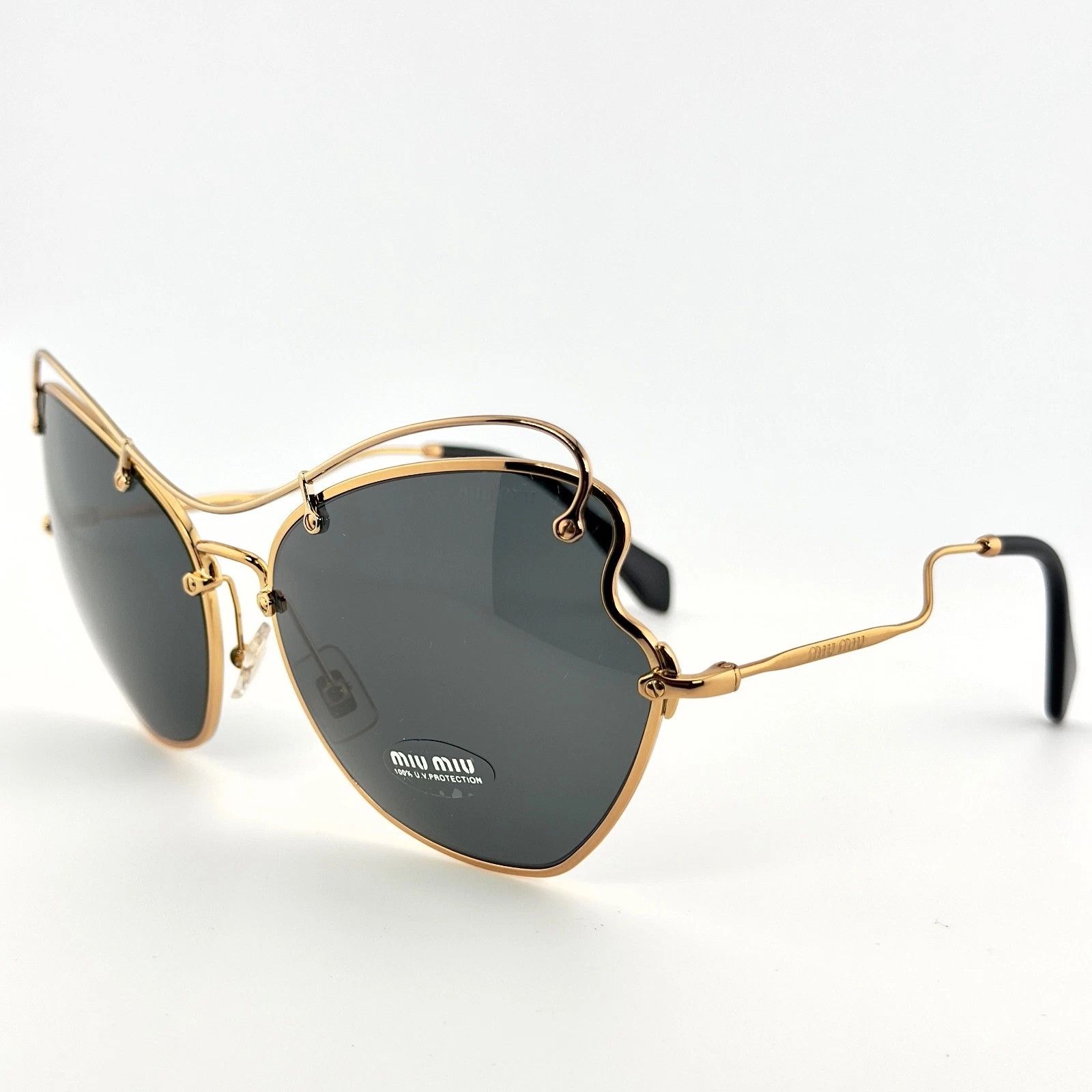 Miu Miu MIU MIU MU56RS SCENIQUE Butterfly 56R Black Gold Sunglasses Size ONE SIZE - 4 Thumbnail