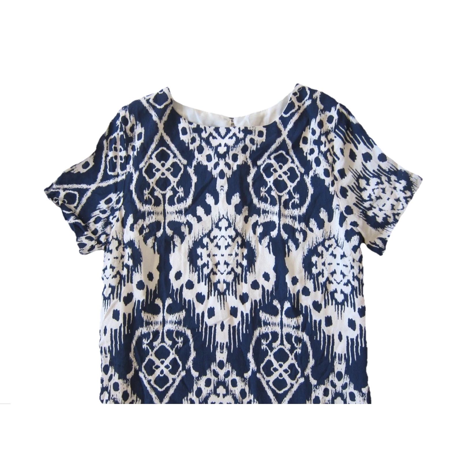 Vintage Lucy Love 100% Rayon Blue White Short Sleeve Tunic Sheath Shift Dress Women XS Size 26" / US 2 / IT 38 - 3 Thumbnail