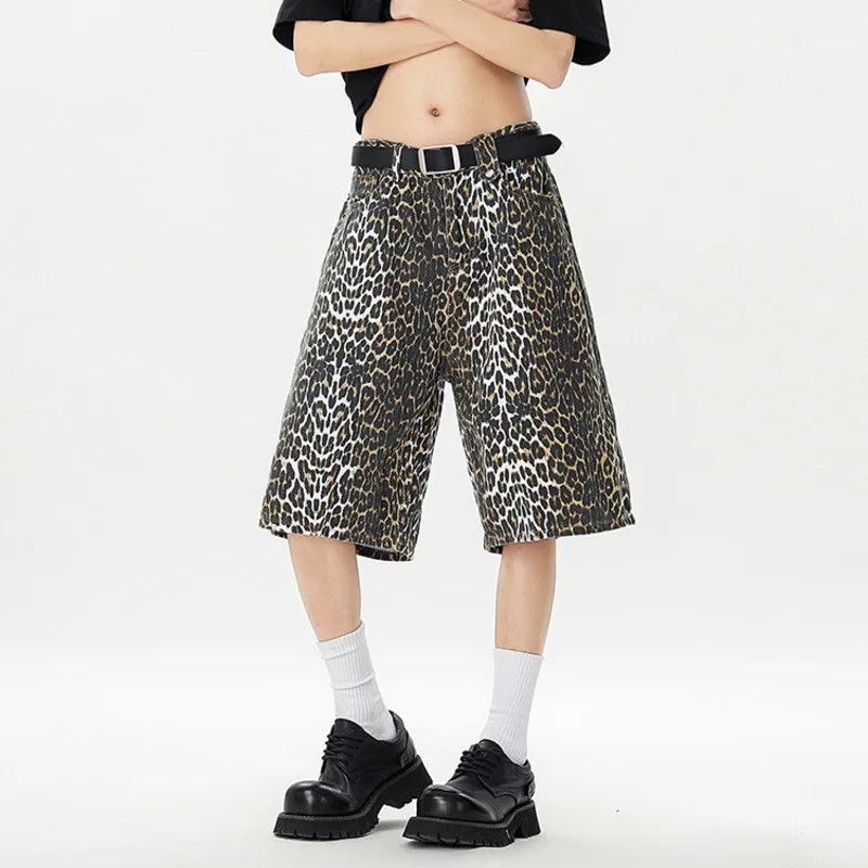 Other Leopard Print Denim Shorts Men Loose Washed Fit Size US 34 / EU 50 - 5 Thumbnail