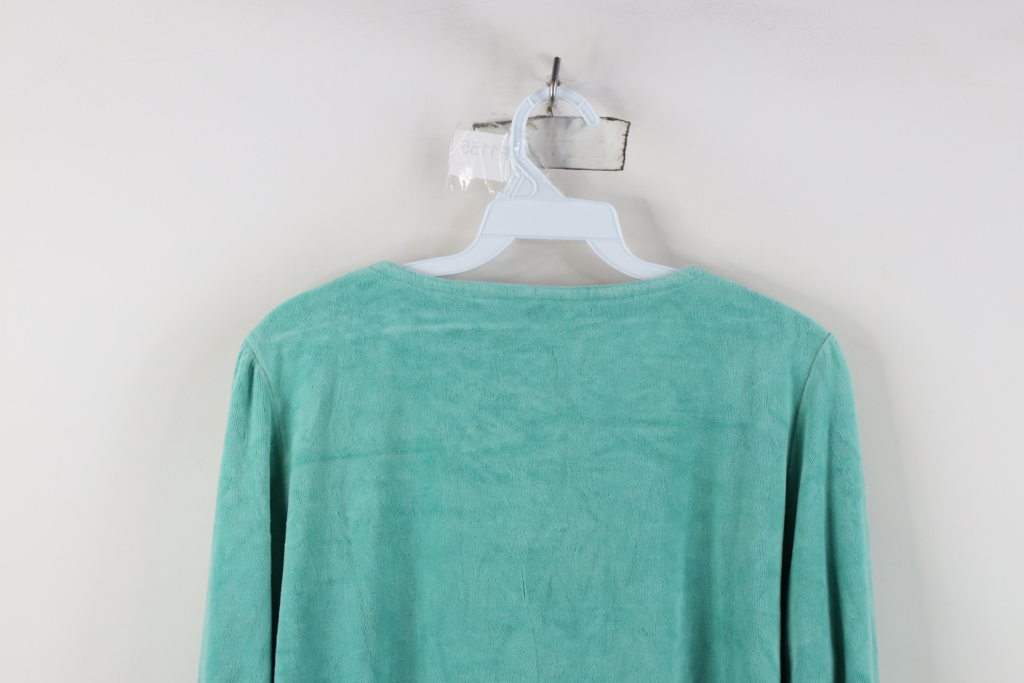 Vintage Vintage 70s Streetwear Blank Velour Sweater Teal USA Size L / US 10 / IT 46 - 13 Thumbnail