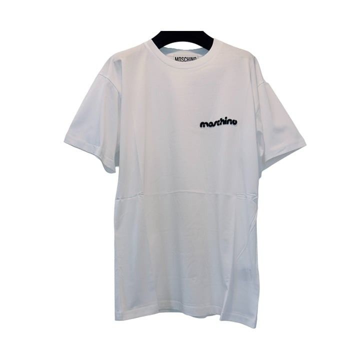 image of Moschino Black Logo White T Shirt, Men's (Size Small)