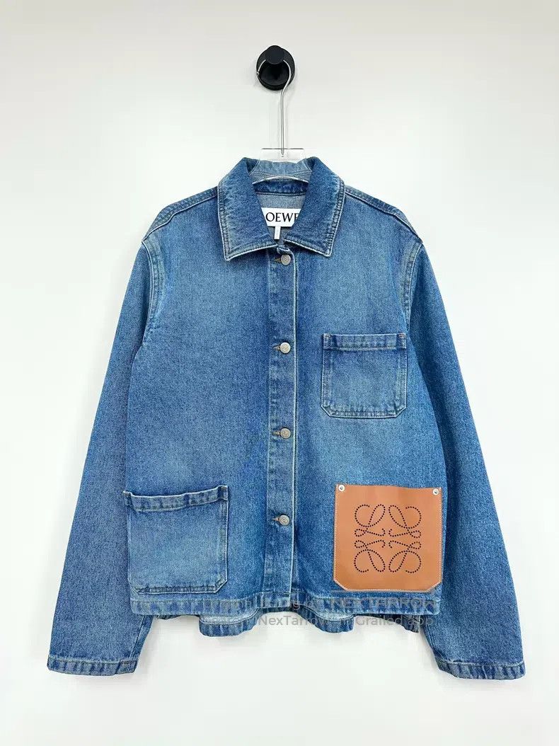Loewe Loewe Blue Leather Logo Denim Jacket Size XS / US 0-2 / IT 36-38 - 1 Thumbnail