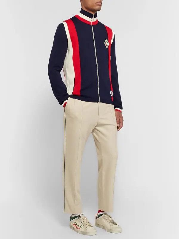 Gucci Gucci GG Logo-appliquéd Striped Wool Zip-up Sweater Size US M / EU 48-50 / 2 - 4 Thumbnail
