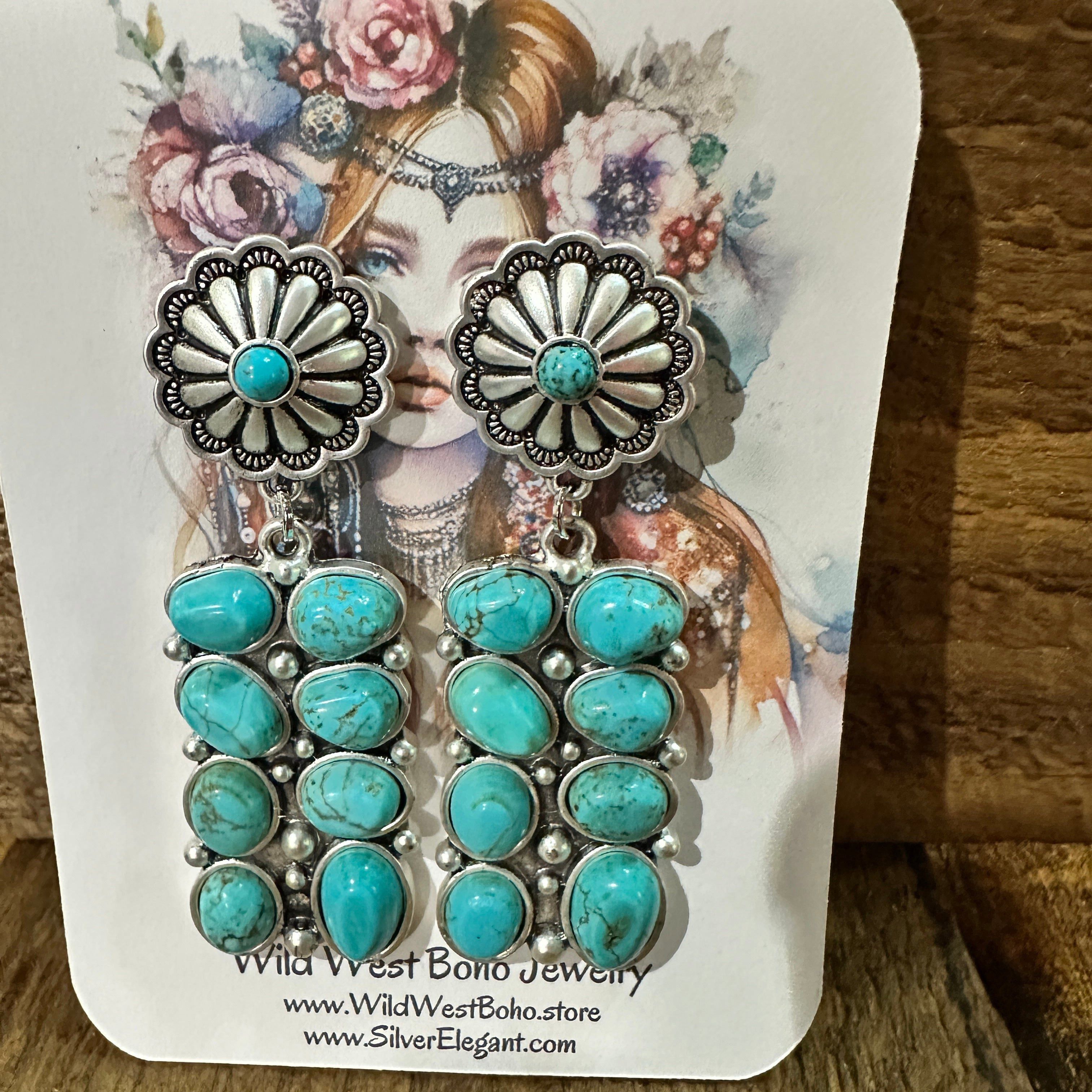 Other Turquoise Post Conch Earrings , Southwestern Boho Chic Dangl Size ONE SIZE - 6 Thumbnail