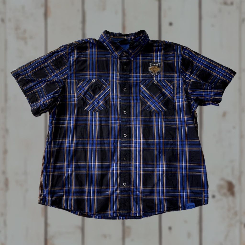 Harley Davidson Harley-Davidson 3XL Men’s Woven Shirt Short Sleeve Blue Casual Button-Up Front Pocketed Shirt Size US XXL / EU 58 / 5 - 1 Thumbnail