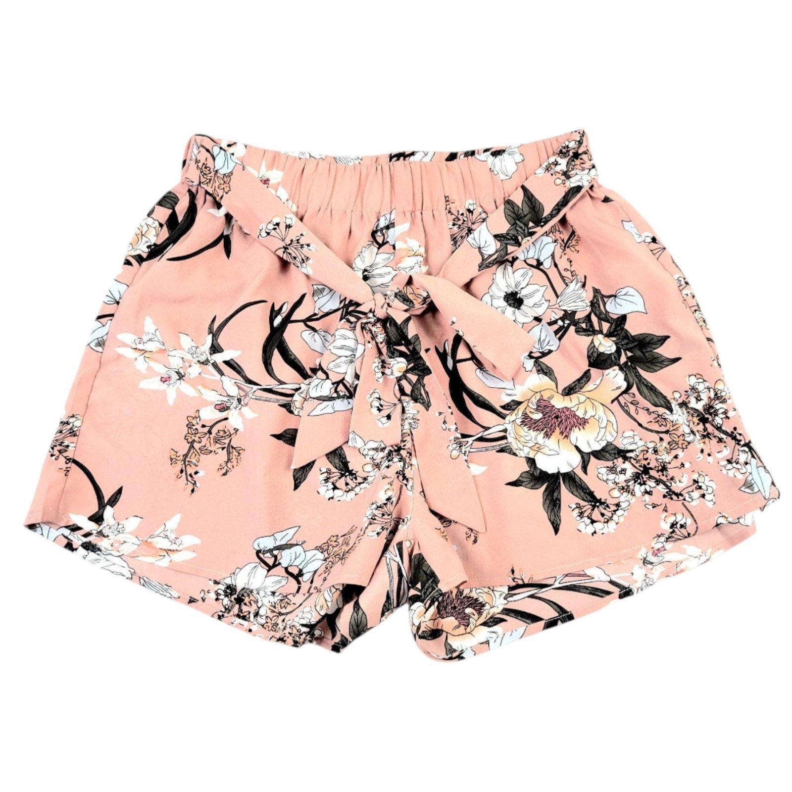 Shein Women's Shein L Floral Belted Paper Bag Shorts - Trendy Muav Size 28" / US 6 / IT 42 - 1 Thumbnail