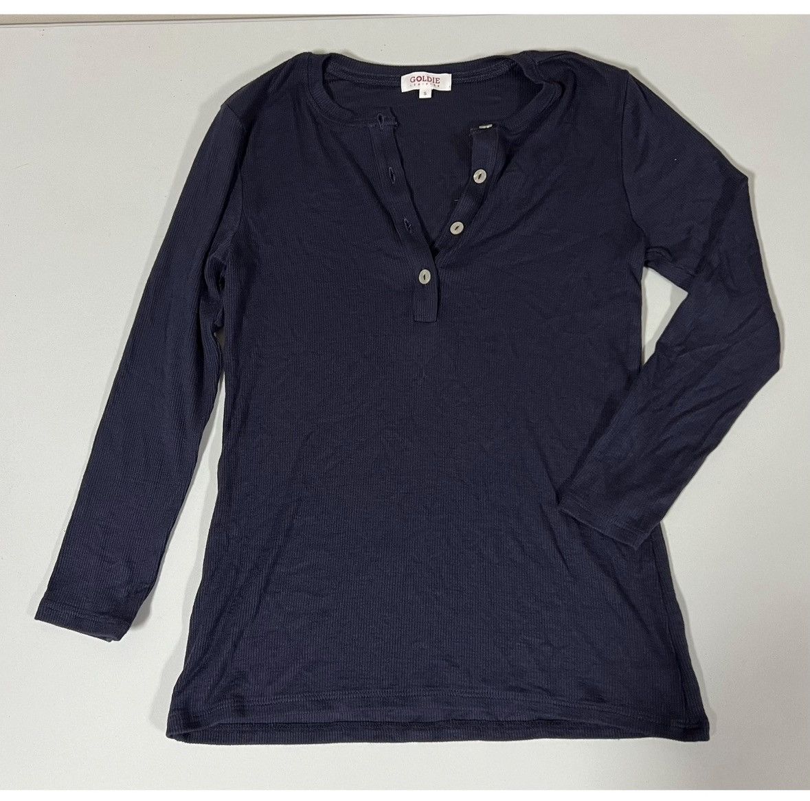 Golden Denim Goldie Navy Blue Solid Henley T-Shirt Top Blouse Tee Size S💙 Size S / US 4 / IT 40 - 1 Thumbnail