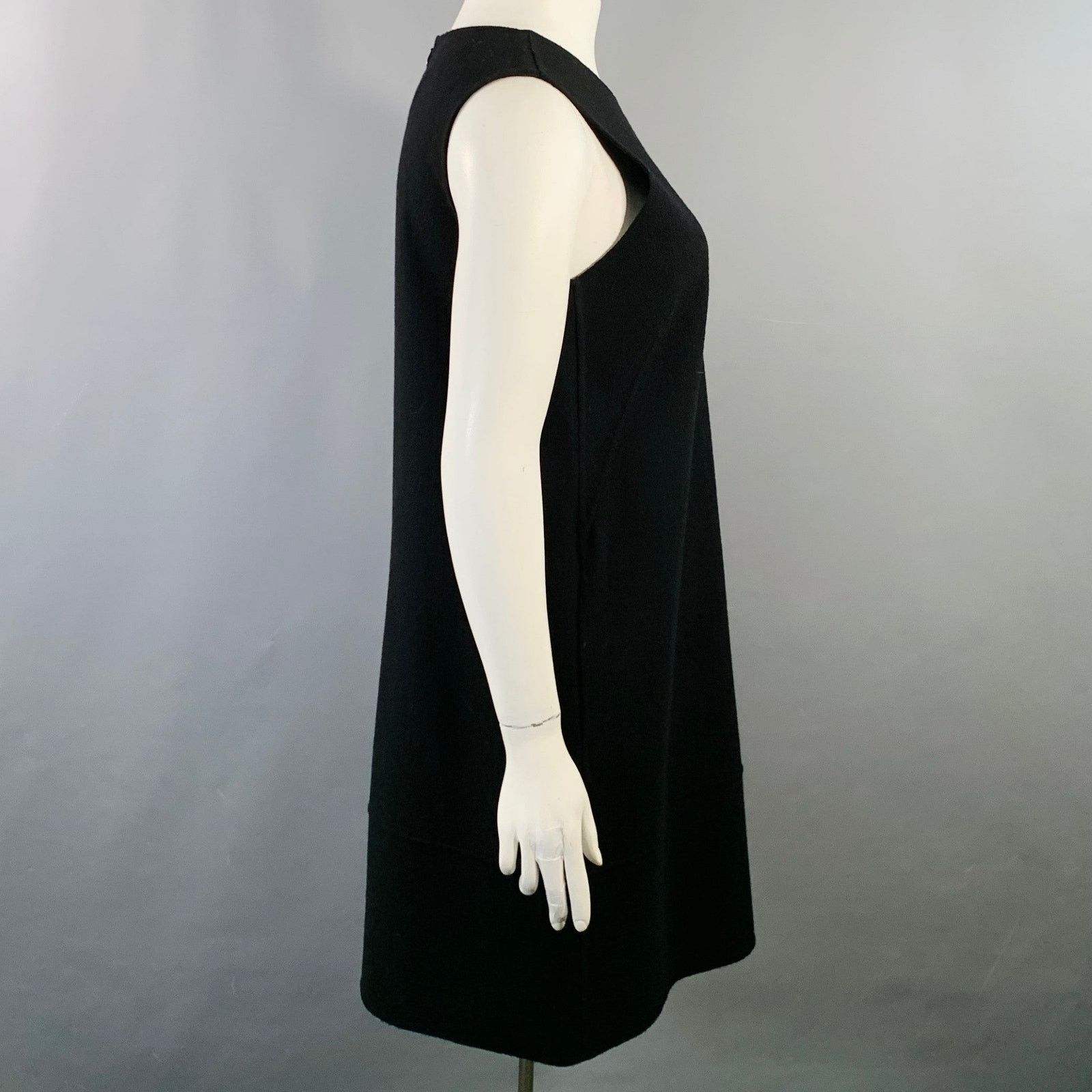 Armani Collezioni ARMANI COLLEZIONI Black Wool Crepe Knee Length Dress Size L / US 10 / IT 46 - 2 Thumbnail