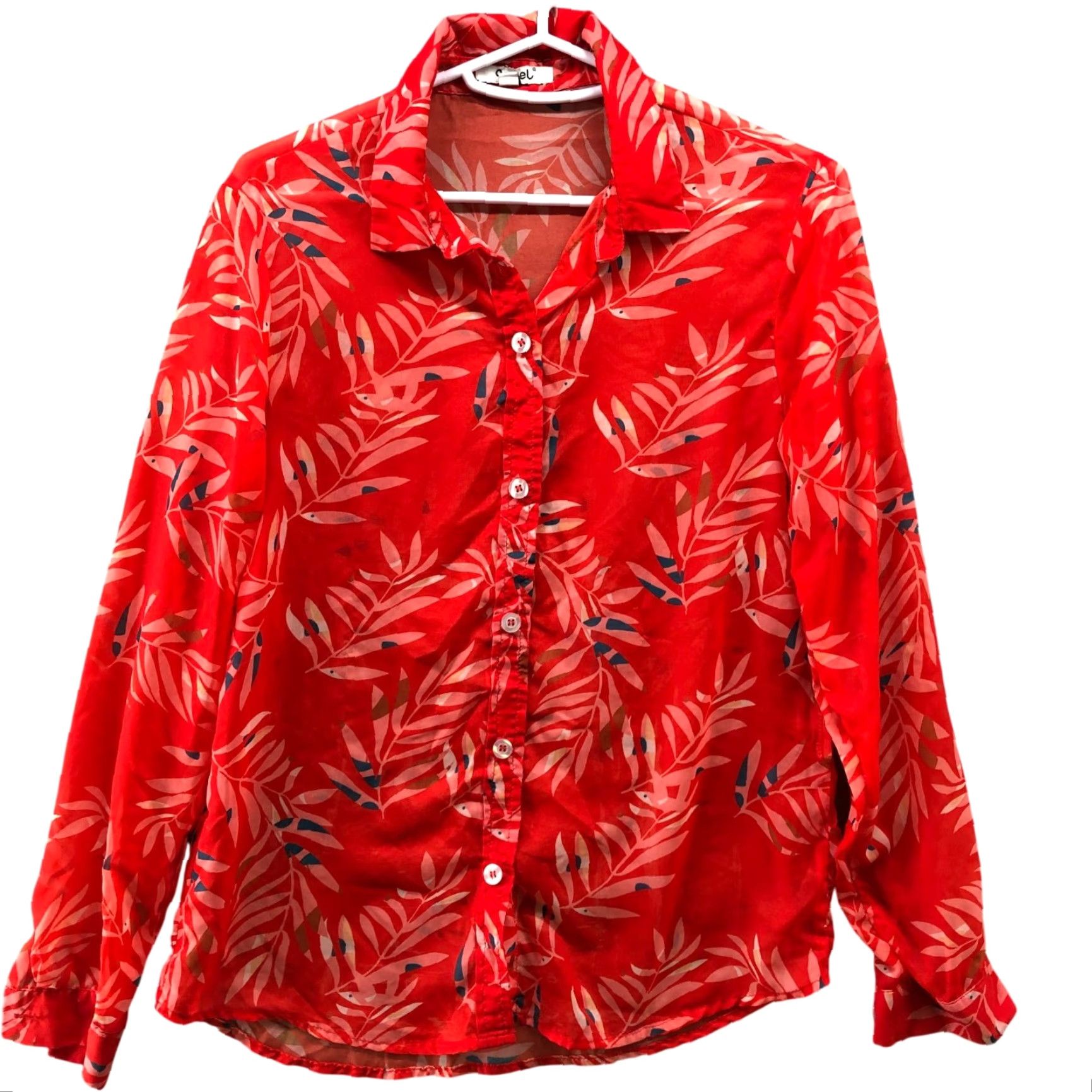 Vintage Womens Blouse Shirt Chiffon Long Sleeve Red Floral Sheer Button Down Size S Blouse Size S / US 4 / IT 40 - 2 Thumbnail
