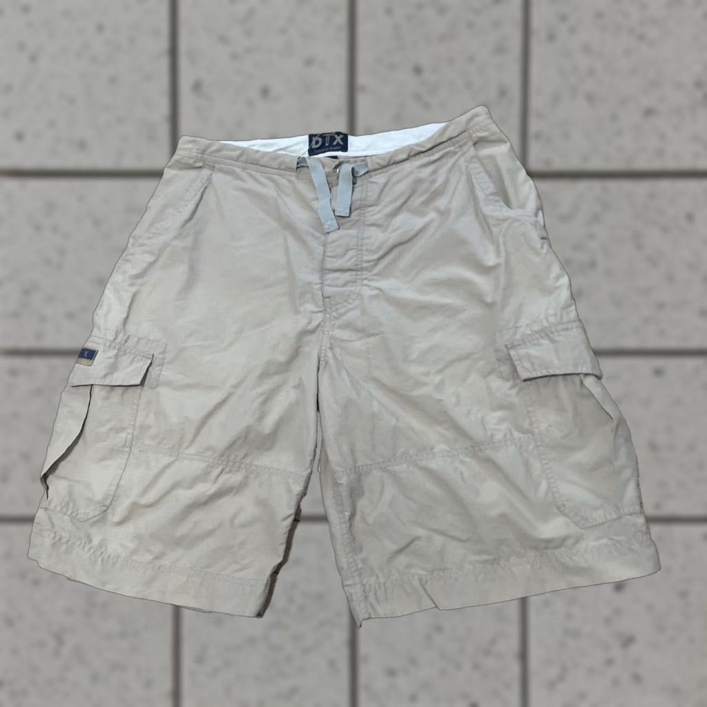 Vintage DIX Cargo Shorts Men M Khaki Drawstring Nylon Blend Streetwear 33 Cargo Pocket Slim Beach Outdoor Navy Beige Casual Travel Pants Size US 34 / EU 50 - 1 Thumbnail