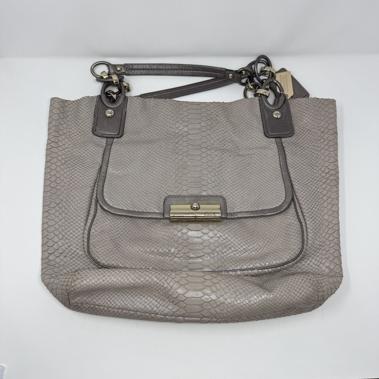 Coach Pinnacle Kristin Embossed Python Mushroom Shoulder Bag in Grey, Women's