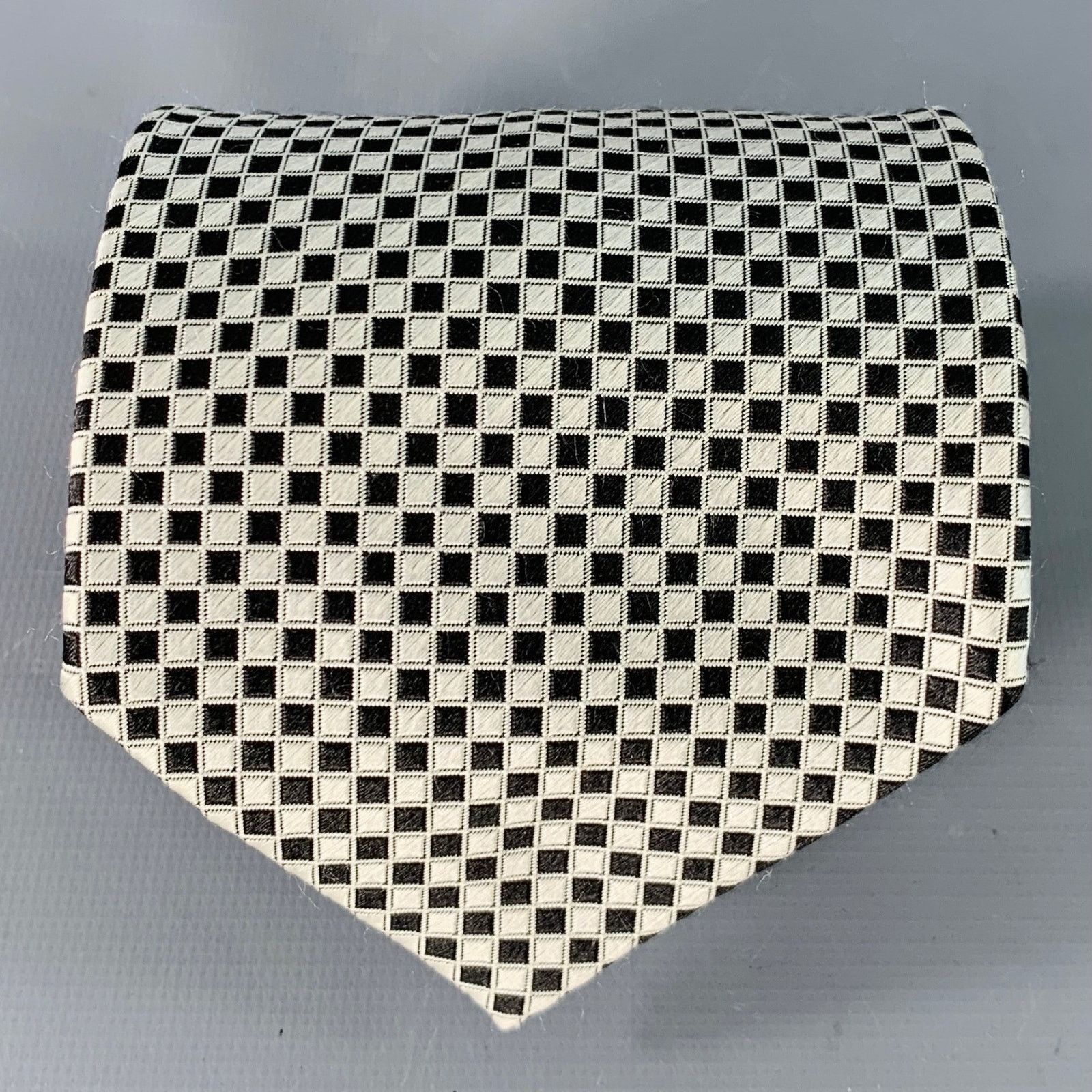 XMI Platinum XMI Black Silver Checkered Silk Tie Size ONE SIZE - 1 Thumbnail