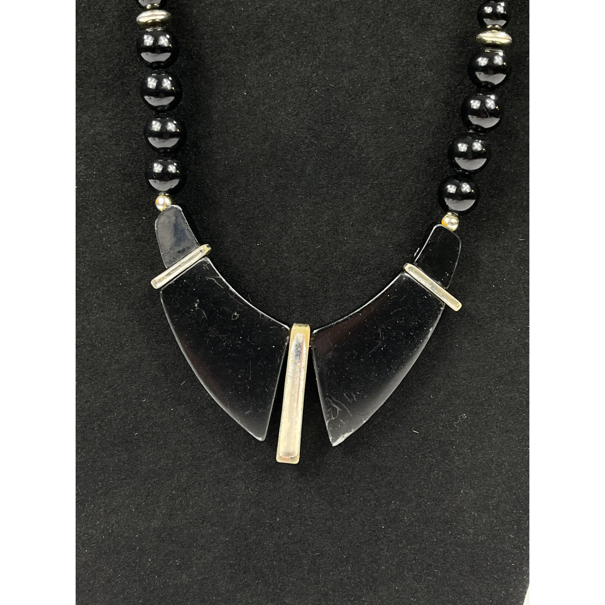 Vintage Womens SKU 7855 Black Beaded Necklace Geometric Bib like Pen Size ONE SIZE - 3 Thumbnail