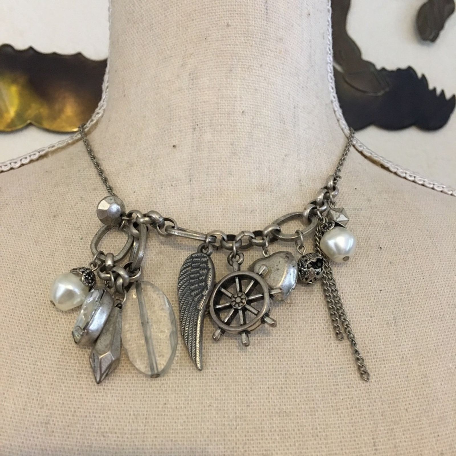 Jewelry Antique Silver Tone Charm Beaded Necklace, Women's