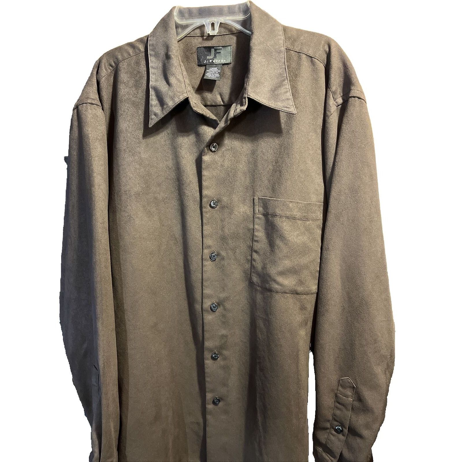 J Ferrar J. Ferrar Men’s L Brown LS Button Suede Feel Polyester Shirt Size US L / EU 52-54 / 3 - 1 Thumbnail
