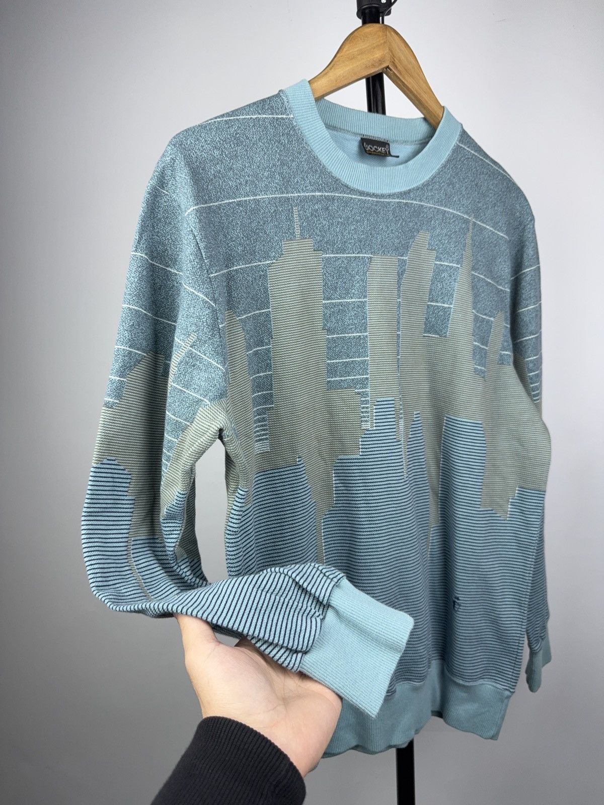 Jockey Vintage 00s Jockey Skyline Knit Sweater Blue City Pattern Size US M / EU 48-50 / 2 - 5 Thumbnail