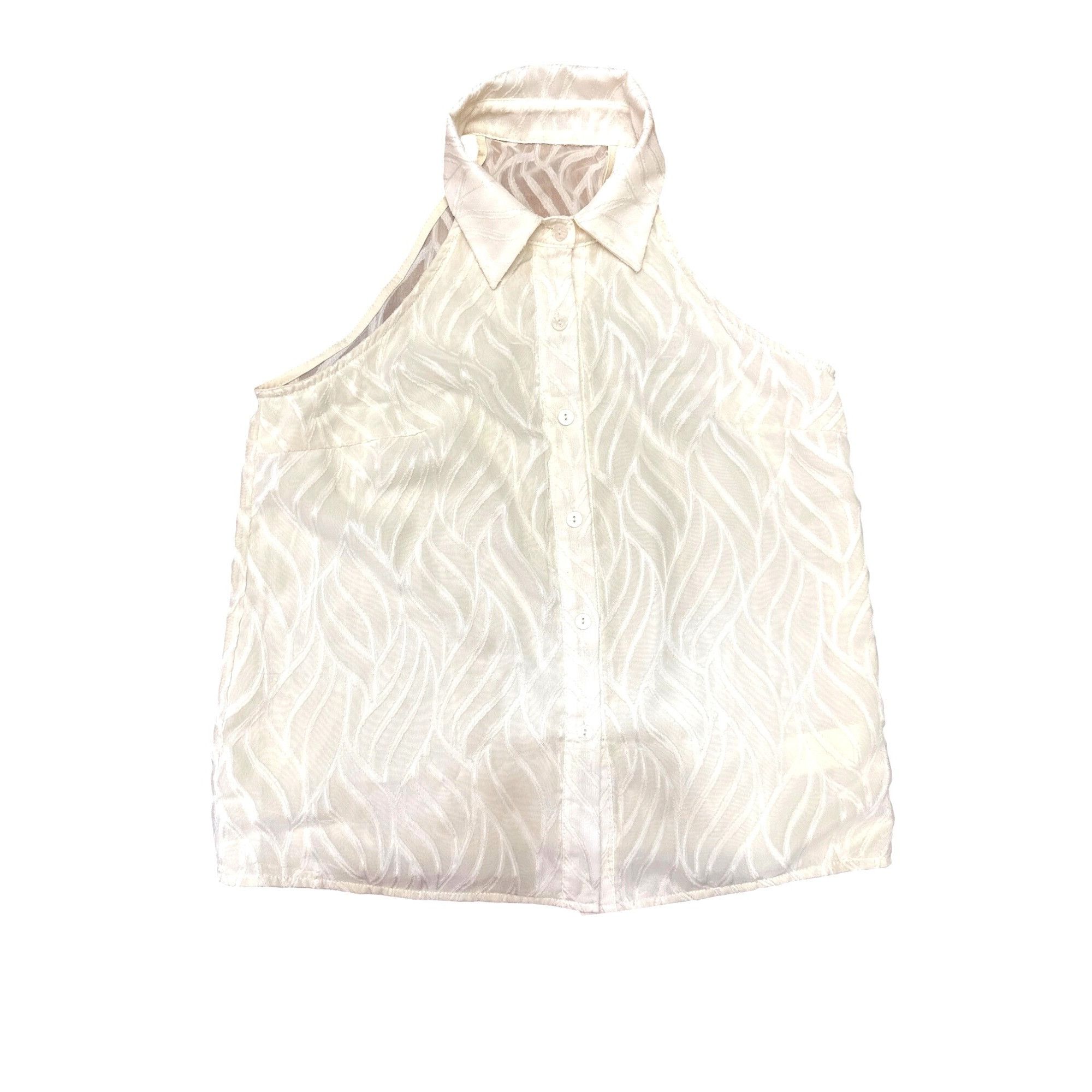 Other CCC Sheer Beige White Sleeveless Halter Blouse Leaf Pattern Size M / US 6-8 / IT 42-44 - 5 Thumbnail