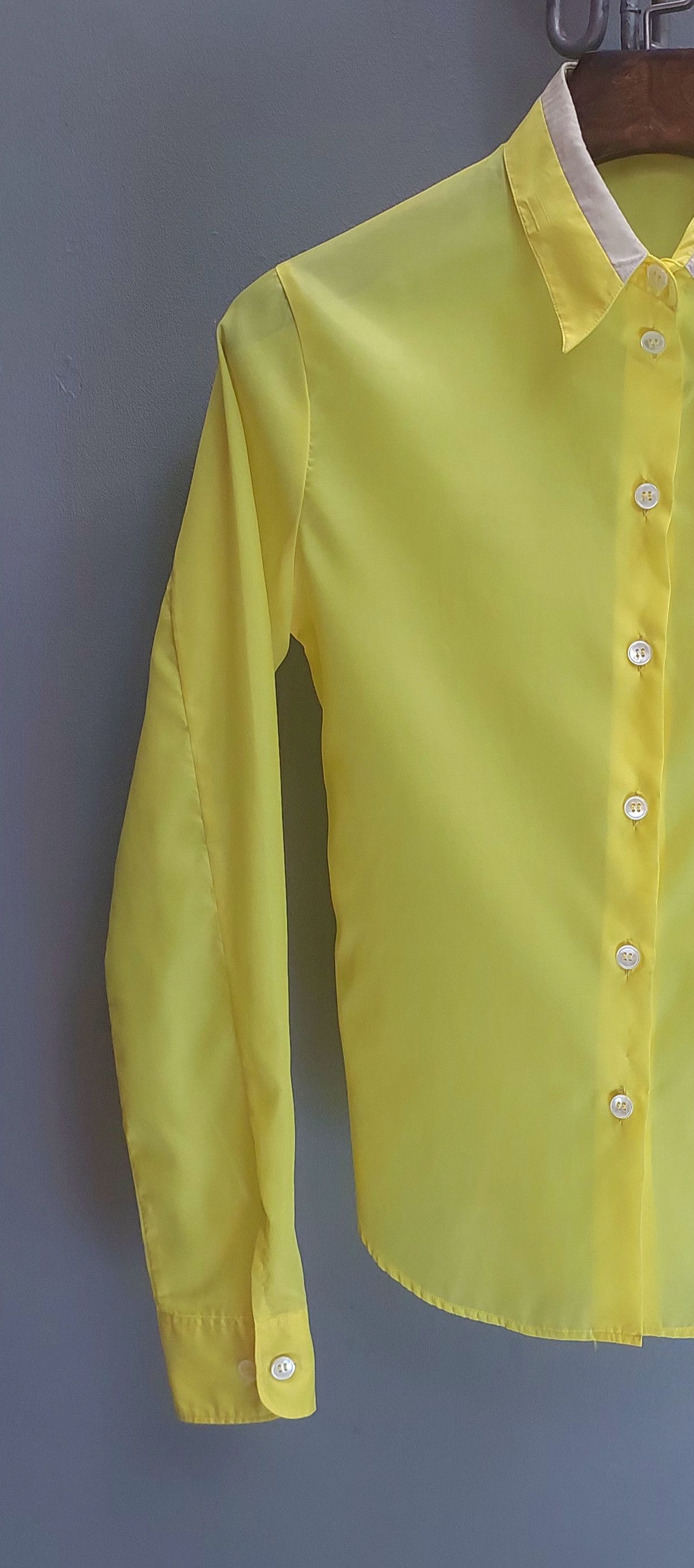 Helmut Lang Vintage Bright Yellow Sheer Shirt with Contrast Collar Size XS / US 0-2 / IT 36-38 - 4 Thumbnail